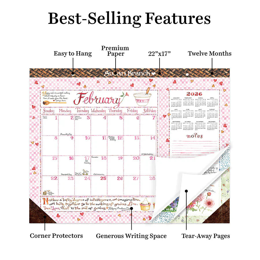 2026 Susan Branch - Large Monthly Desk Pad Blotter Calendar