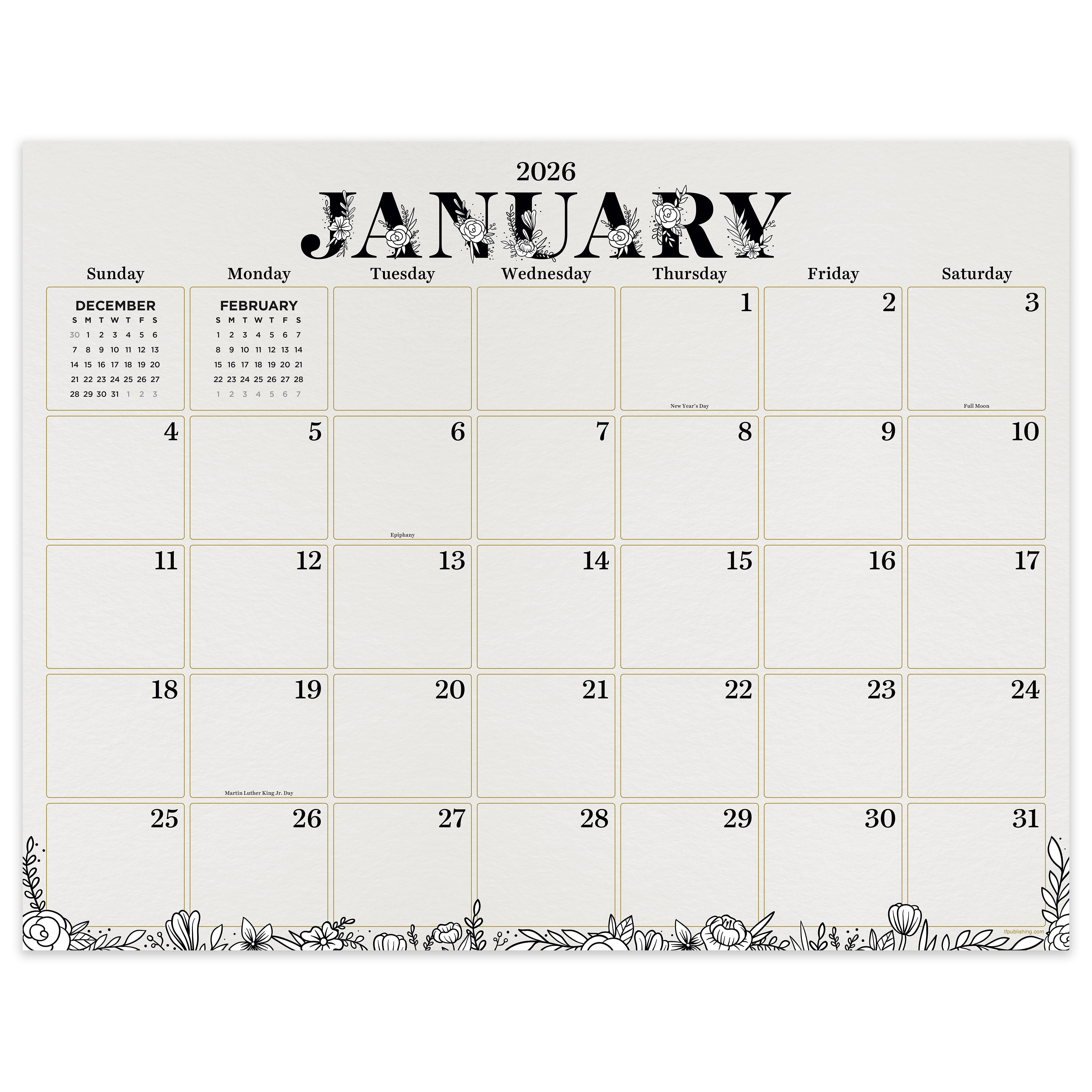 2026 Floral - Medium Monthly Desk Pad Blotter Calendar