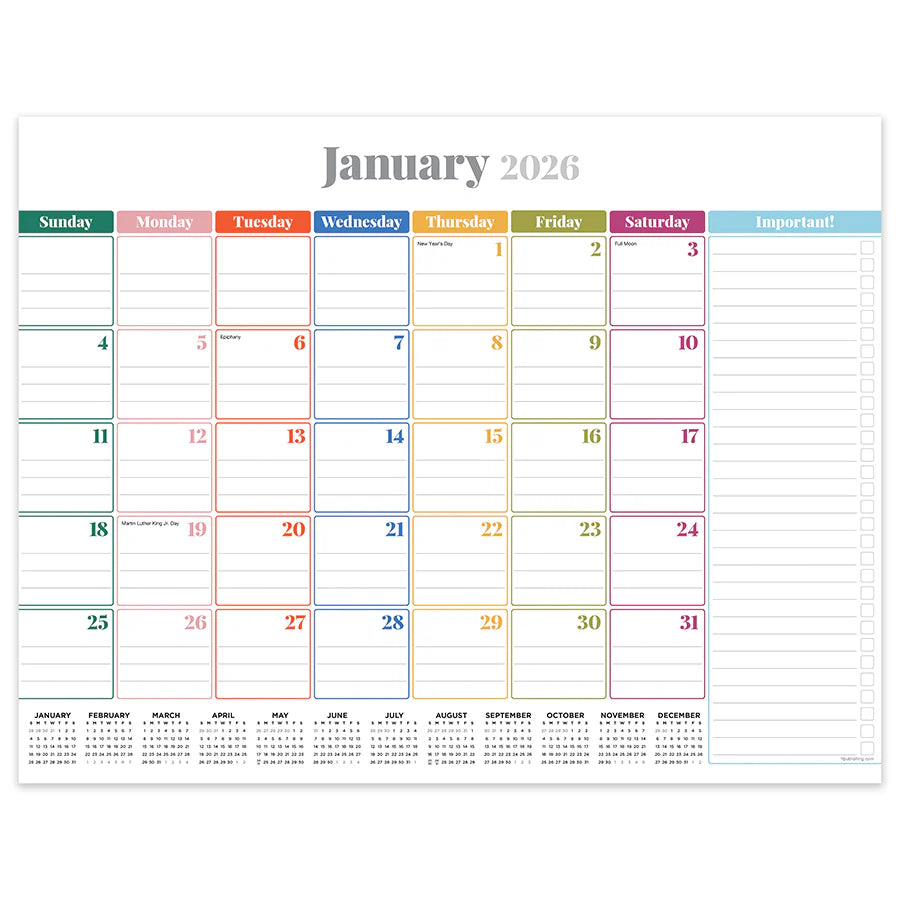 2026 Rainbow Blocks - Medium Monthly Desk Pad Blotter Calendar