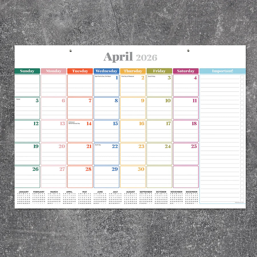 2026 Rainbow Blocks - Medium Monthly Desk Pad Blotter Calendar