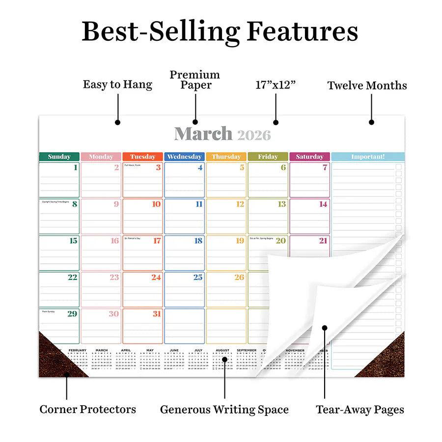 2026 Rainbow Blocks - Medium Monthly Desk Pad Blotter Calendar