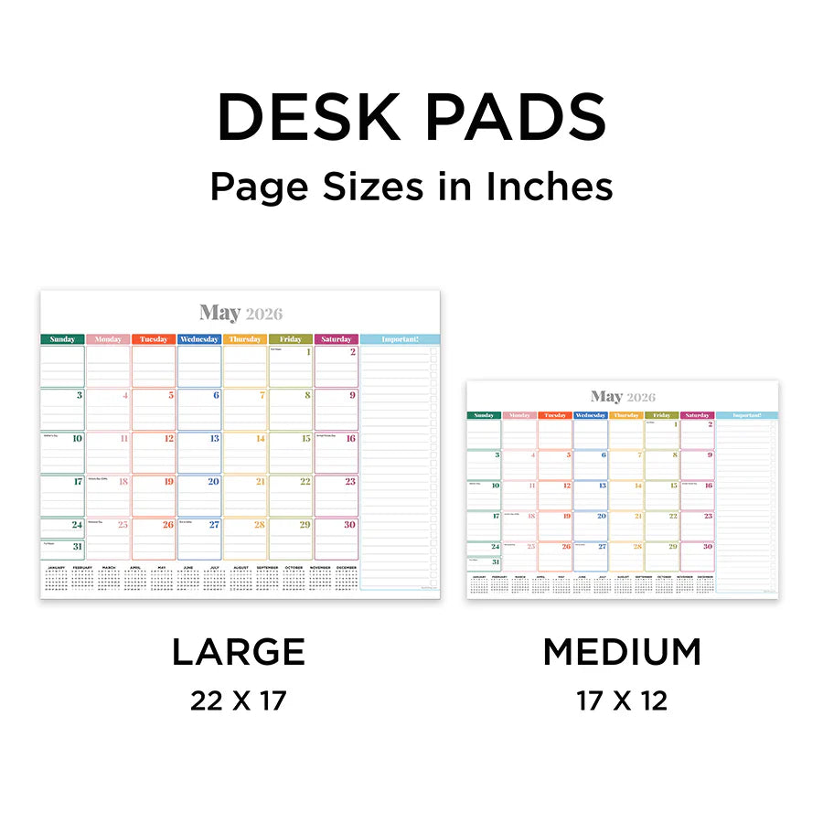2026 Rainbow Blocks - Medium Monthly Desk Pad Blotter Calendar