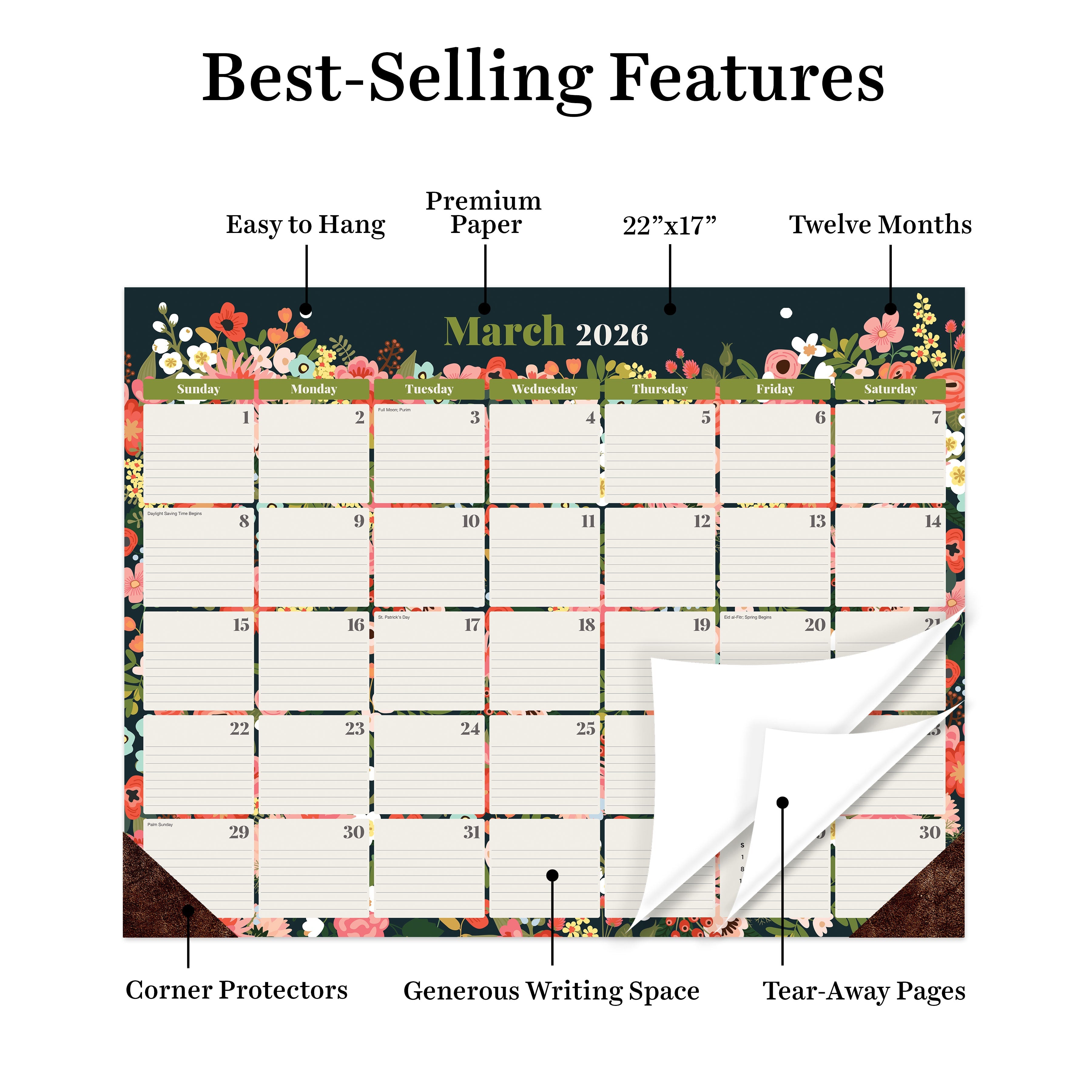 2026 Bountiful Blooms - Medium Monthly Desk Pad Blotter Calendar