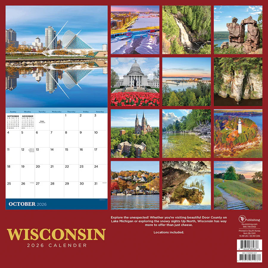 2026 Wisconsin - Square Wall Calendar