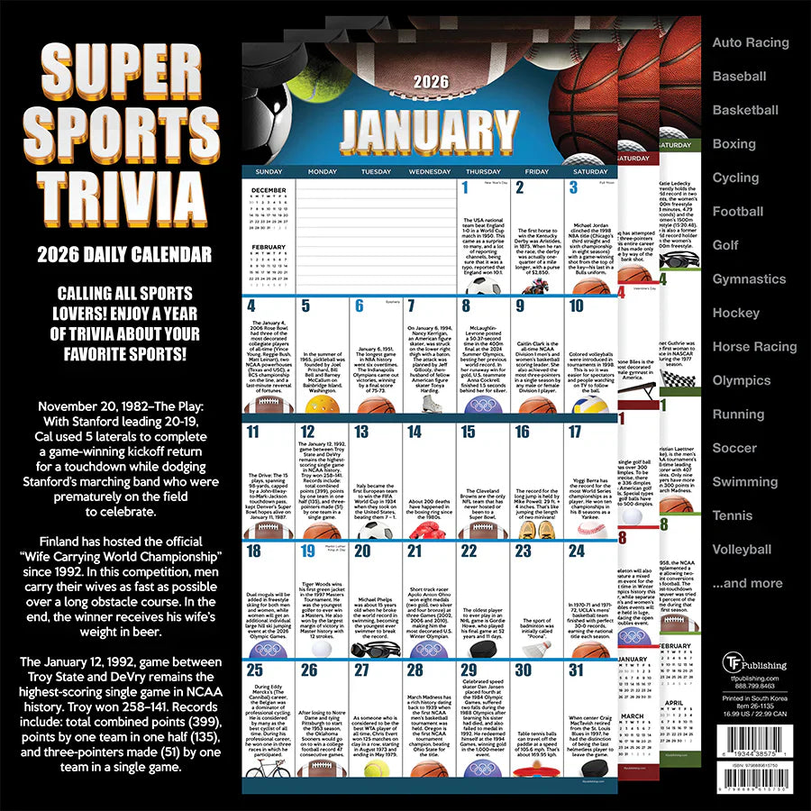 2026 Sports Facts & Trivia - Square Wall Calendar