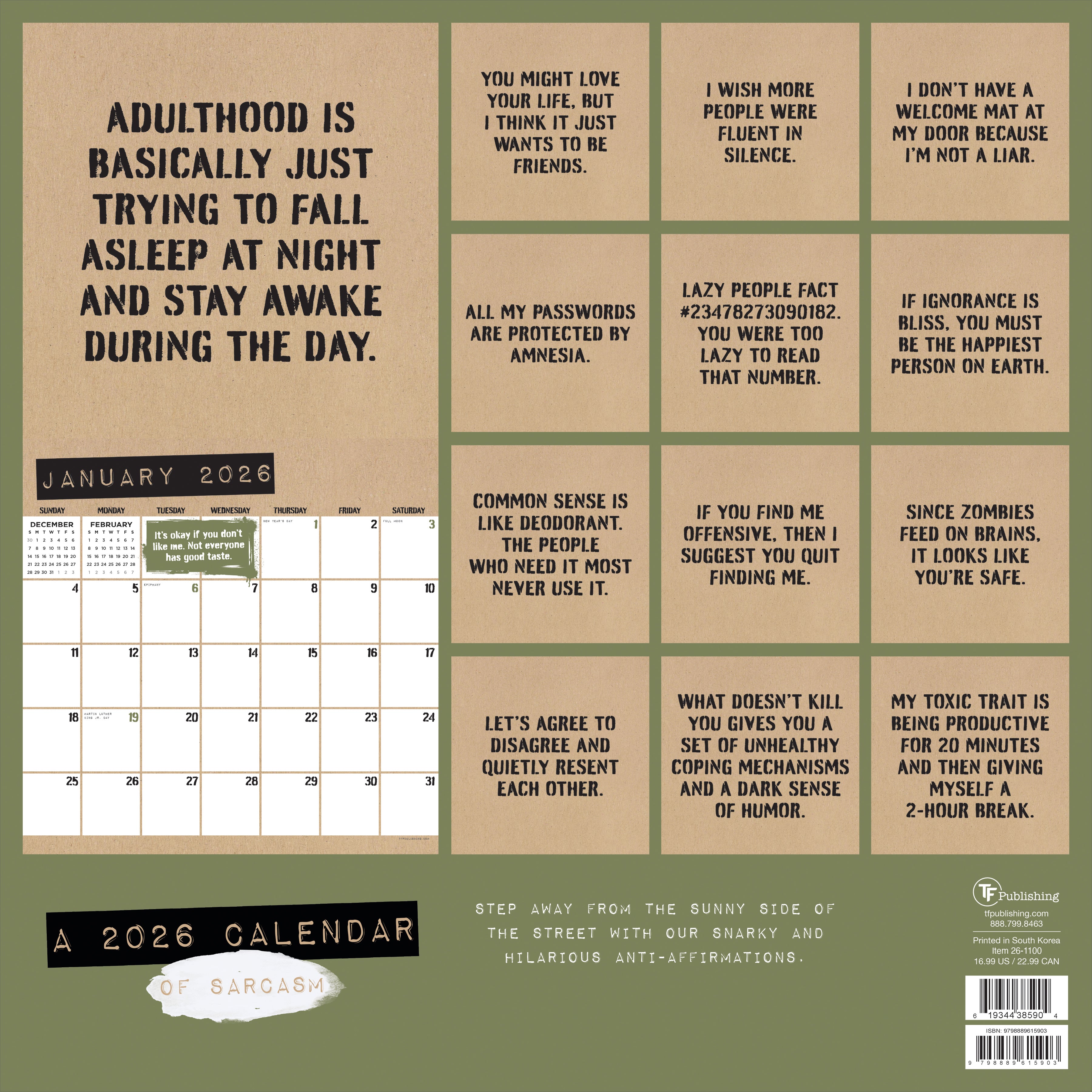 2026 Anti-Affirmations - Square Wall Calendar