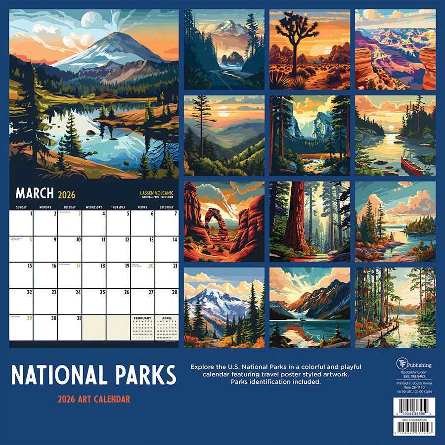 2026 National Parks-Art - Square Wall Calendar