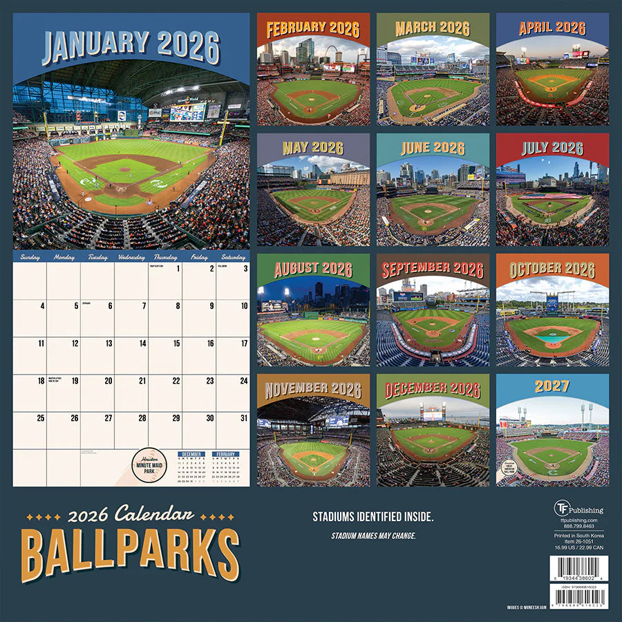 2026 Ballparks - Square Wall Calendar