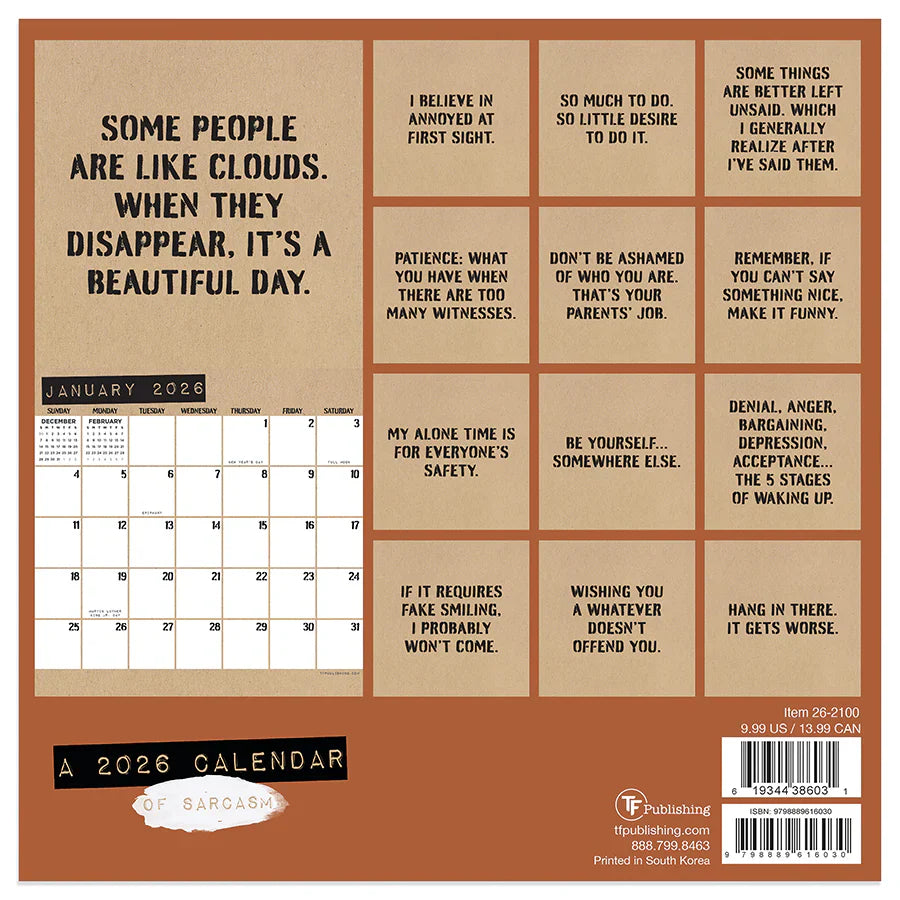 2026 Anti-Affirmations & Sarcasm - Mini Wall Calendar