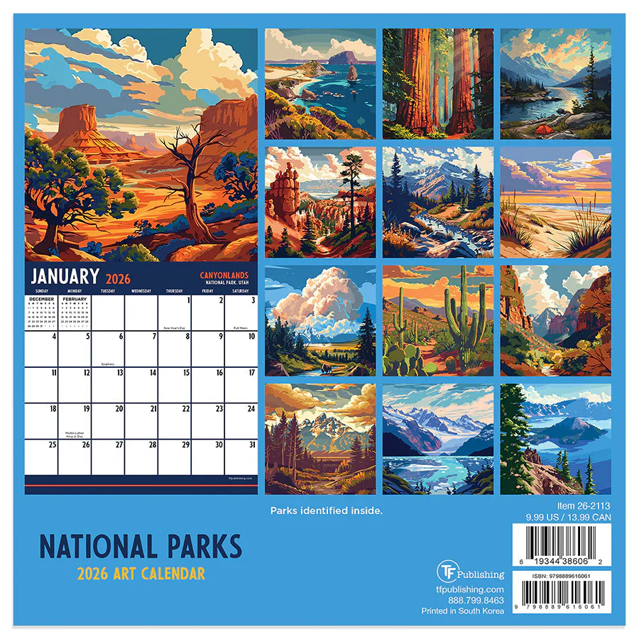 2026 National Parks-Art - Mini Wall Calendar