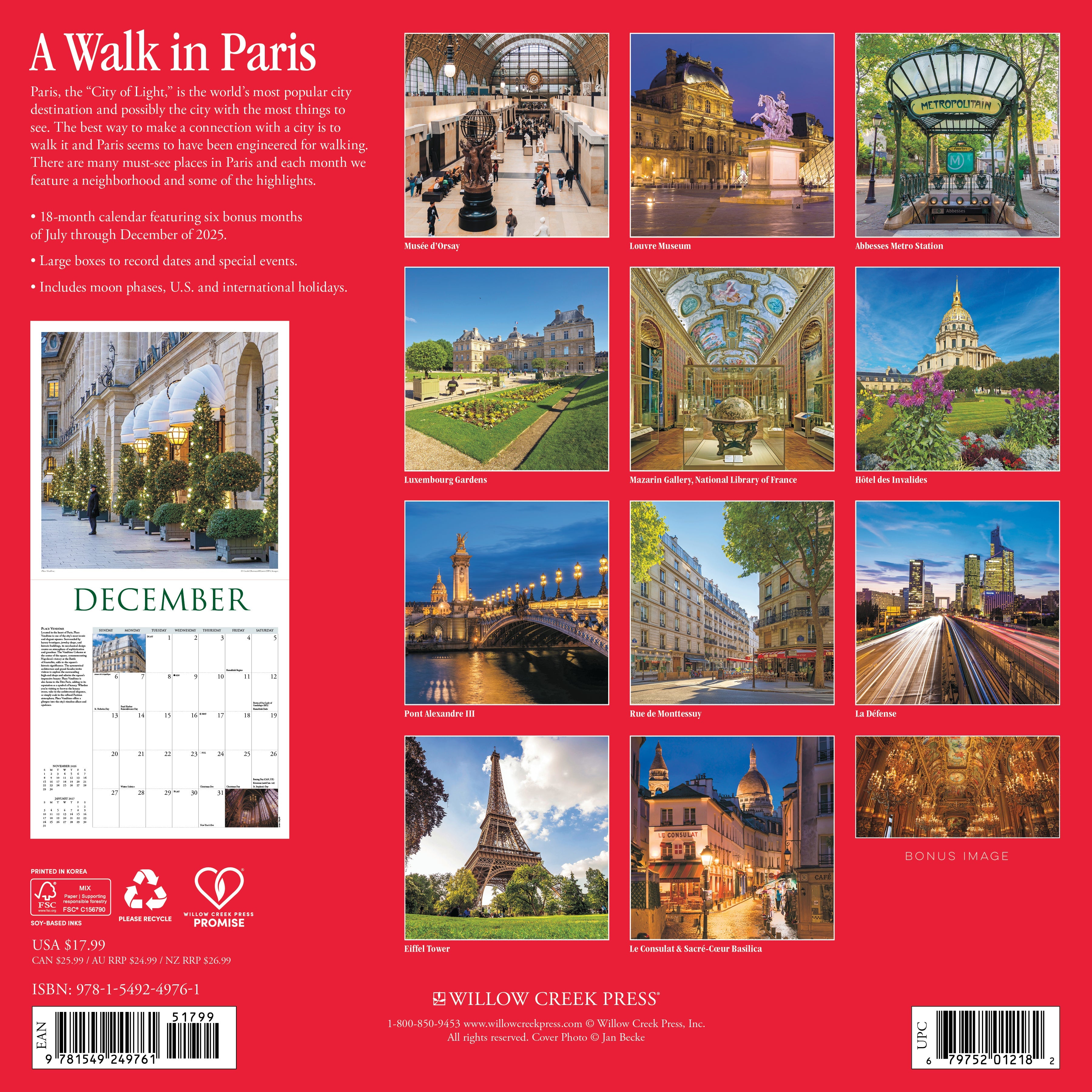 2026 A Walk in Paris - Square Wall Calendar
