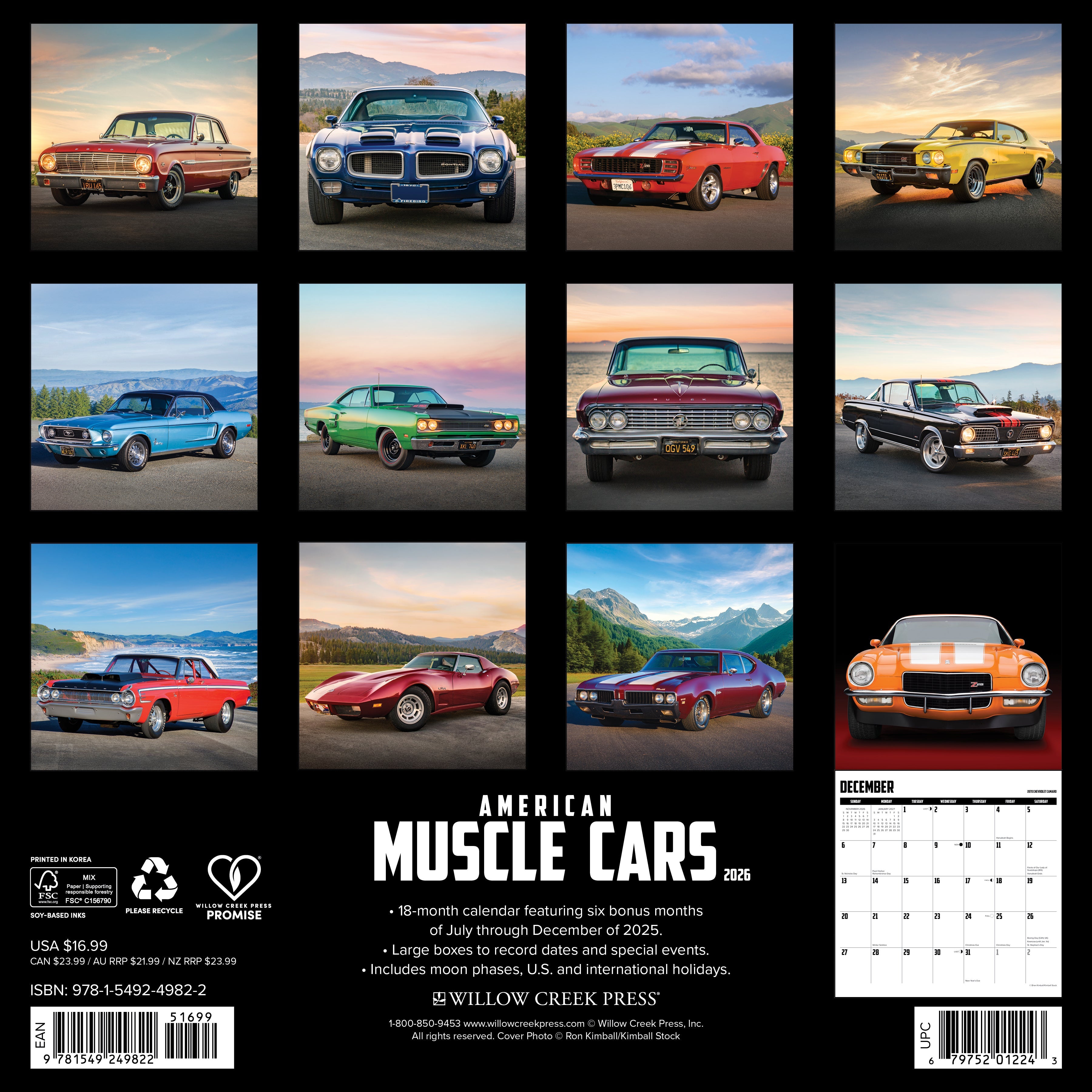 2026 American Muscle Cars - Square Wall Calendar