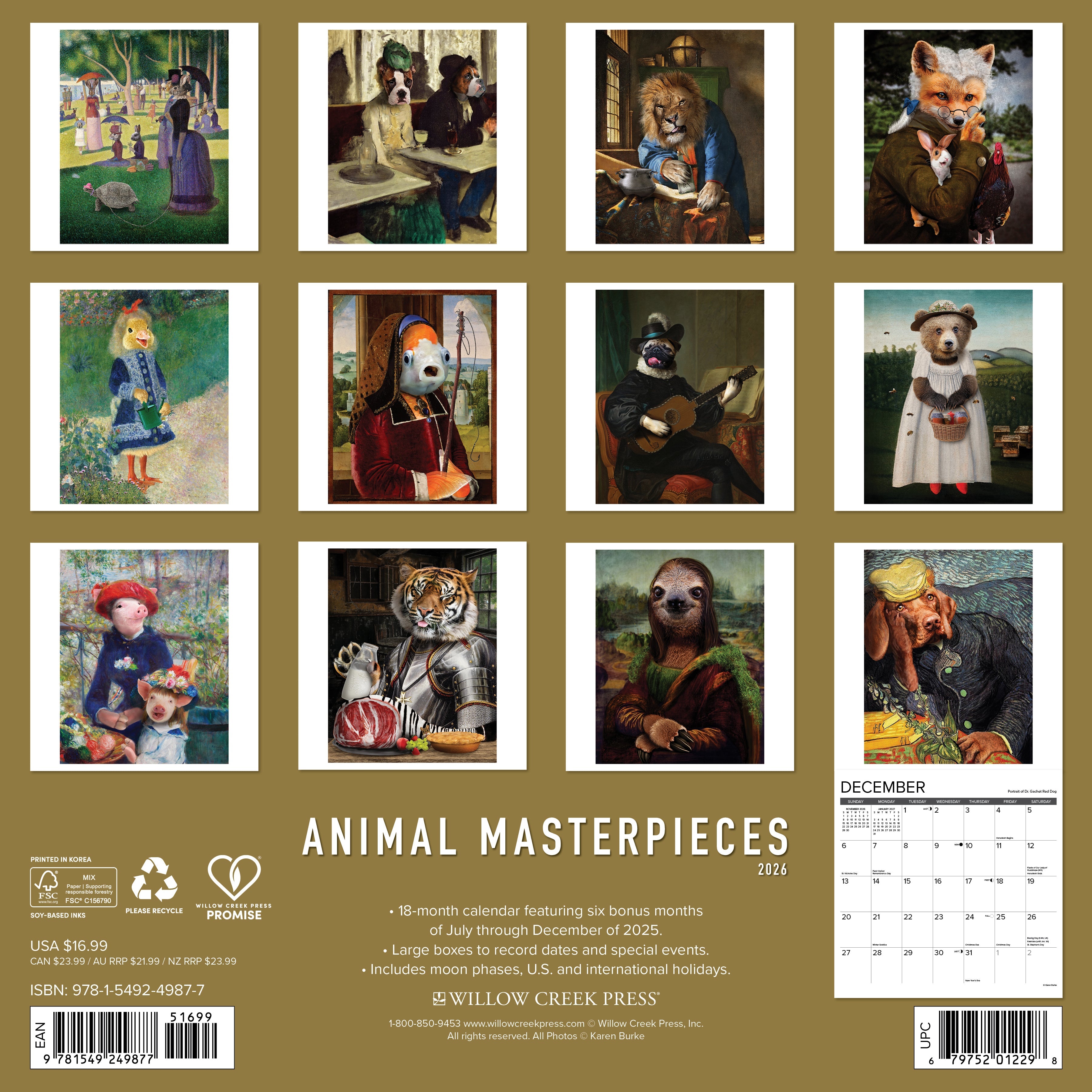 2026 Animal Masterpieces - Square Wall Calendar