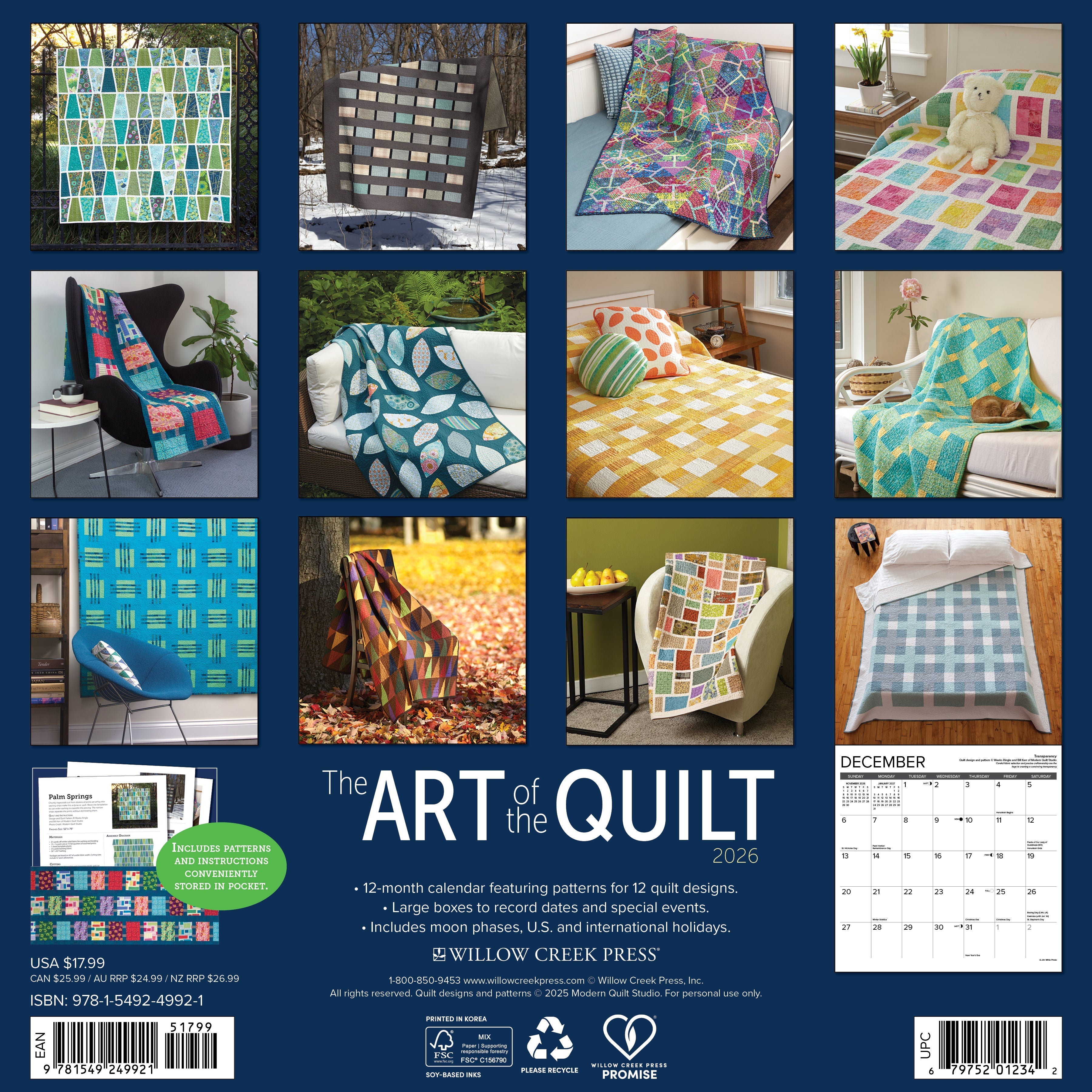 2026 The Art of the Quilt - Square Wall Calendar