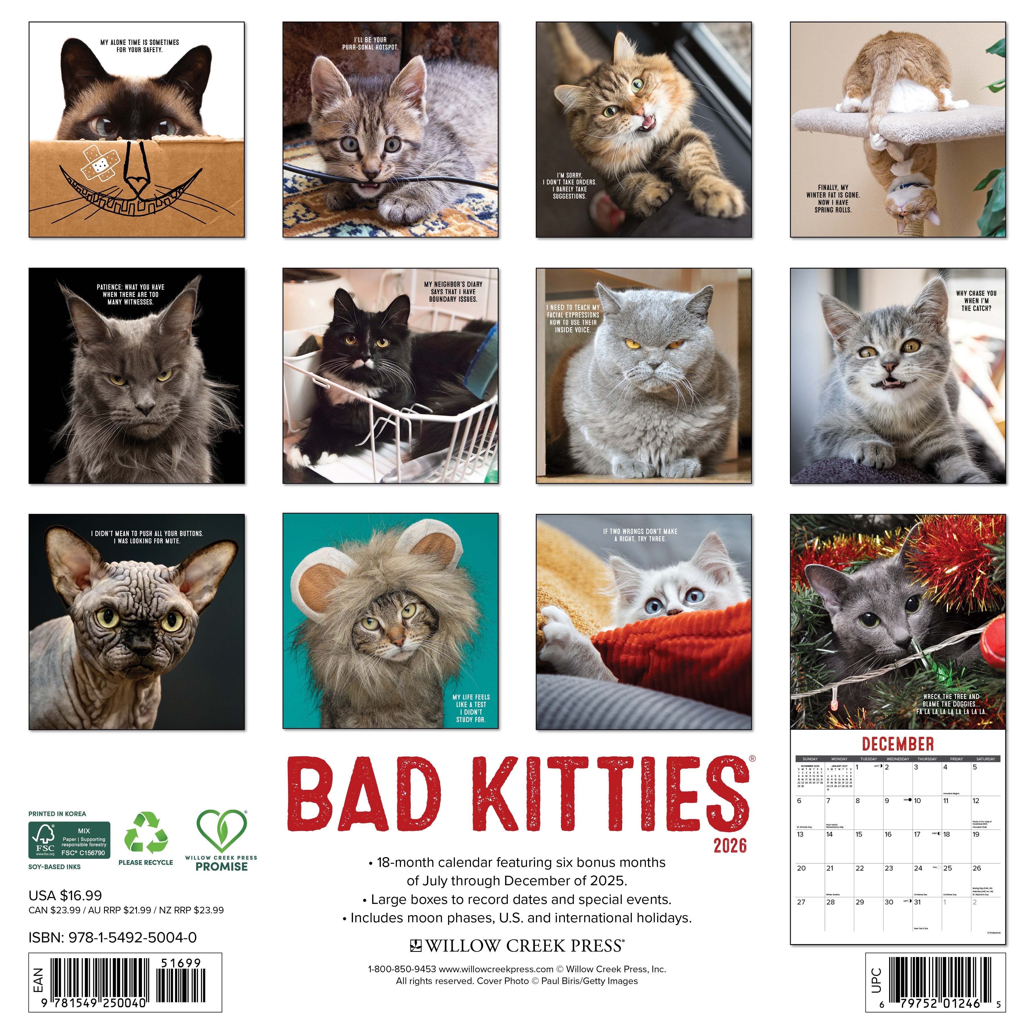 2026 Bad Kitties - Square Wall Calendar