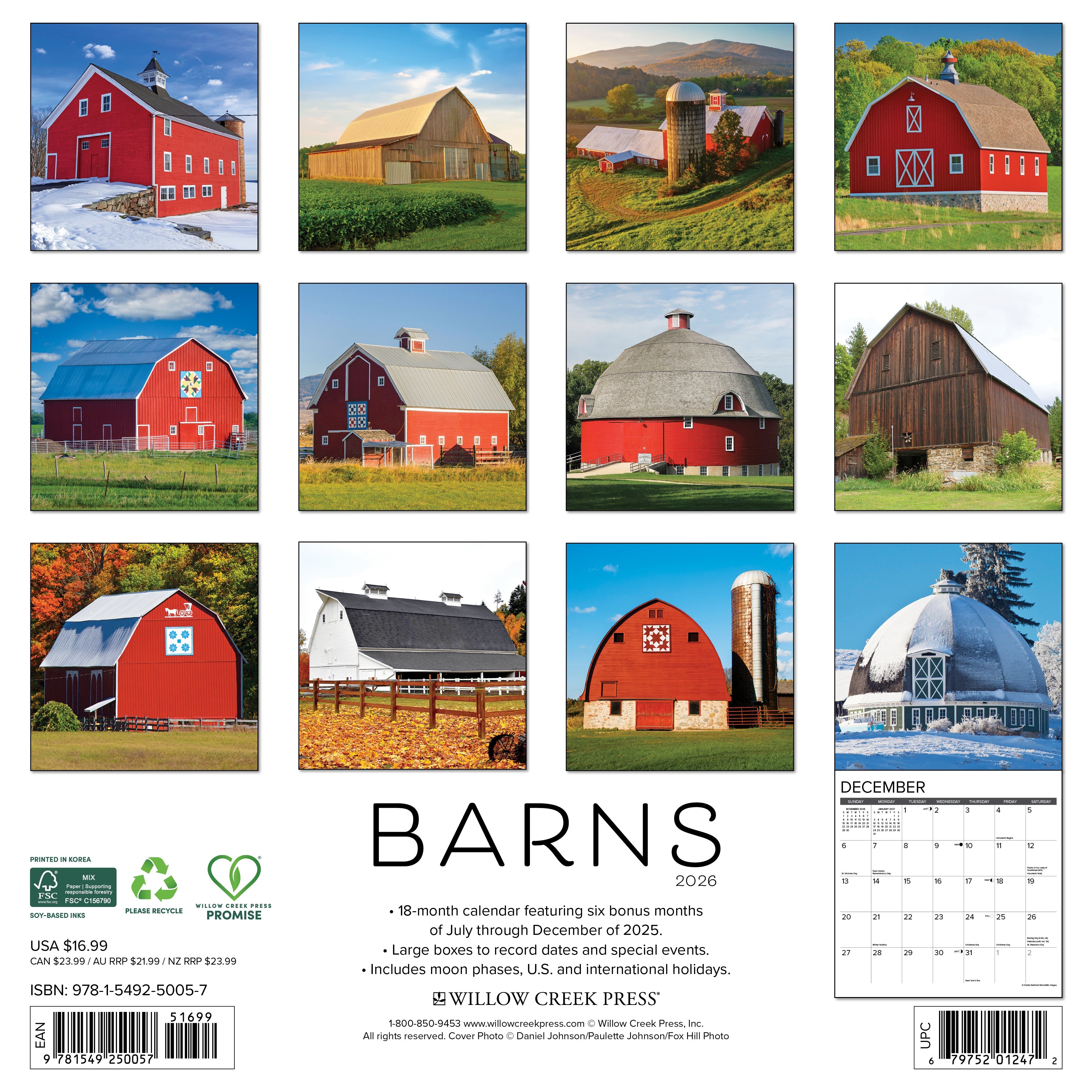 2026 Barns - Square Wall Calendar