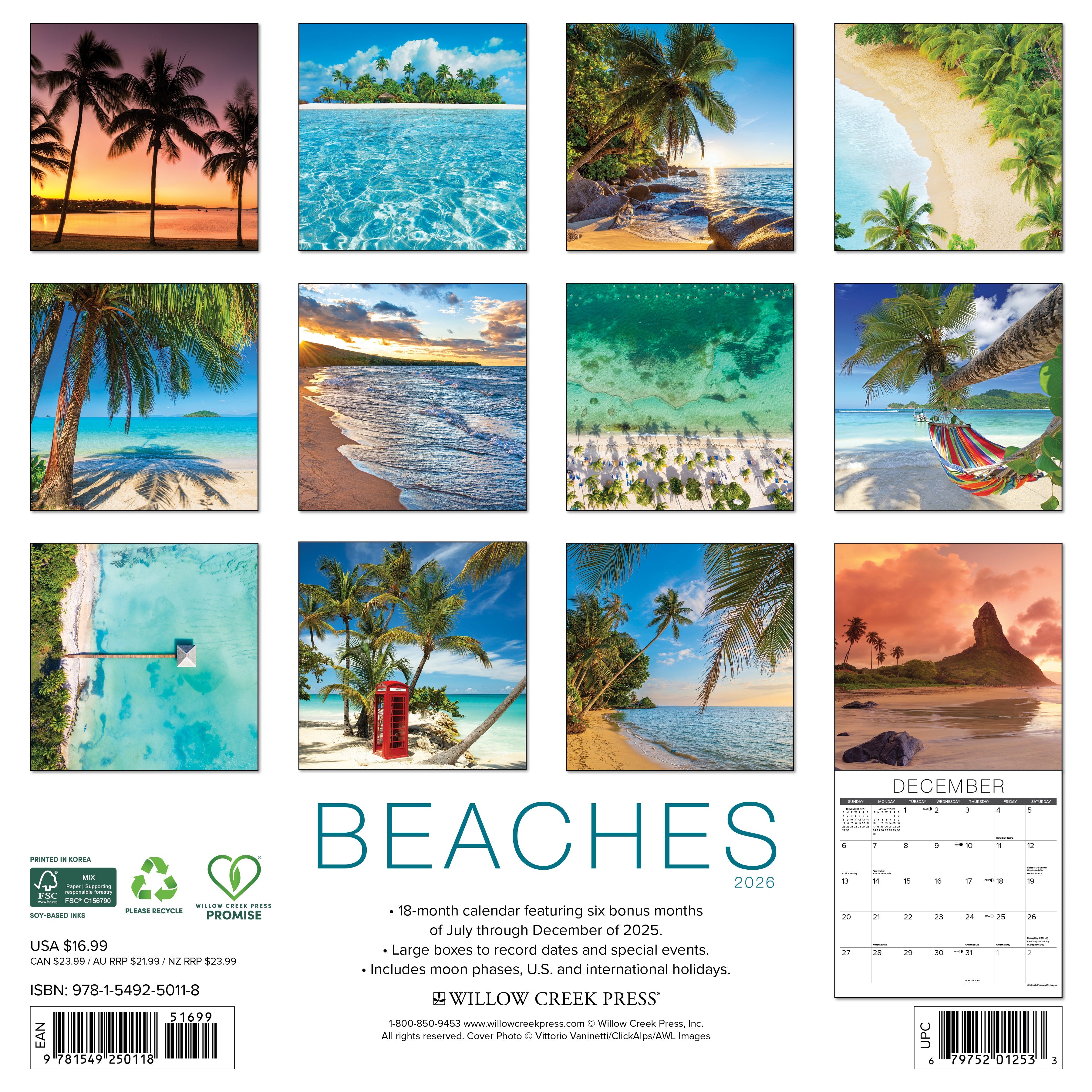 2026 Beaches - Square Wall Calendar