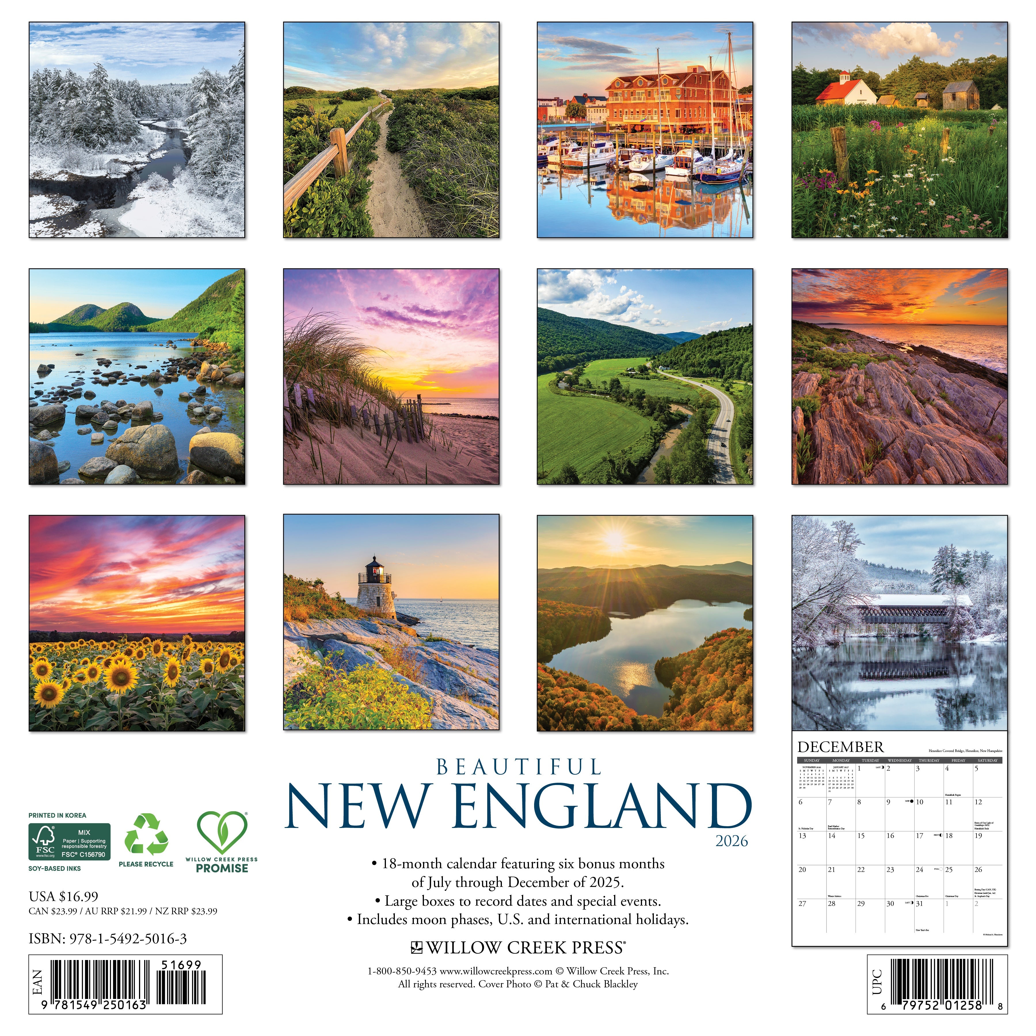 2026 Beautiful New England - Square Wall Calendar