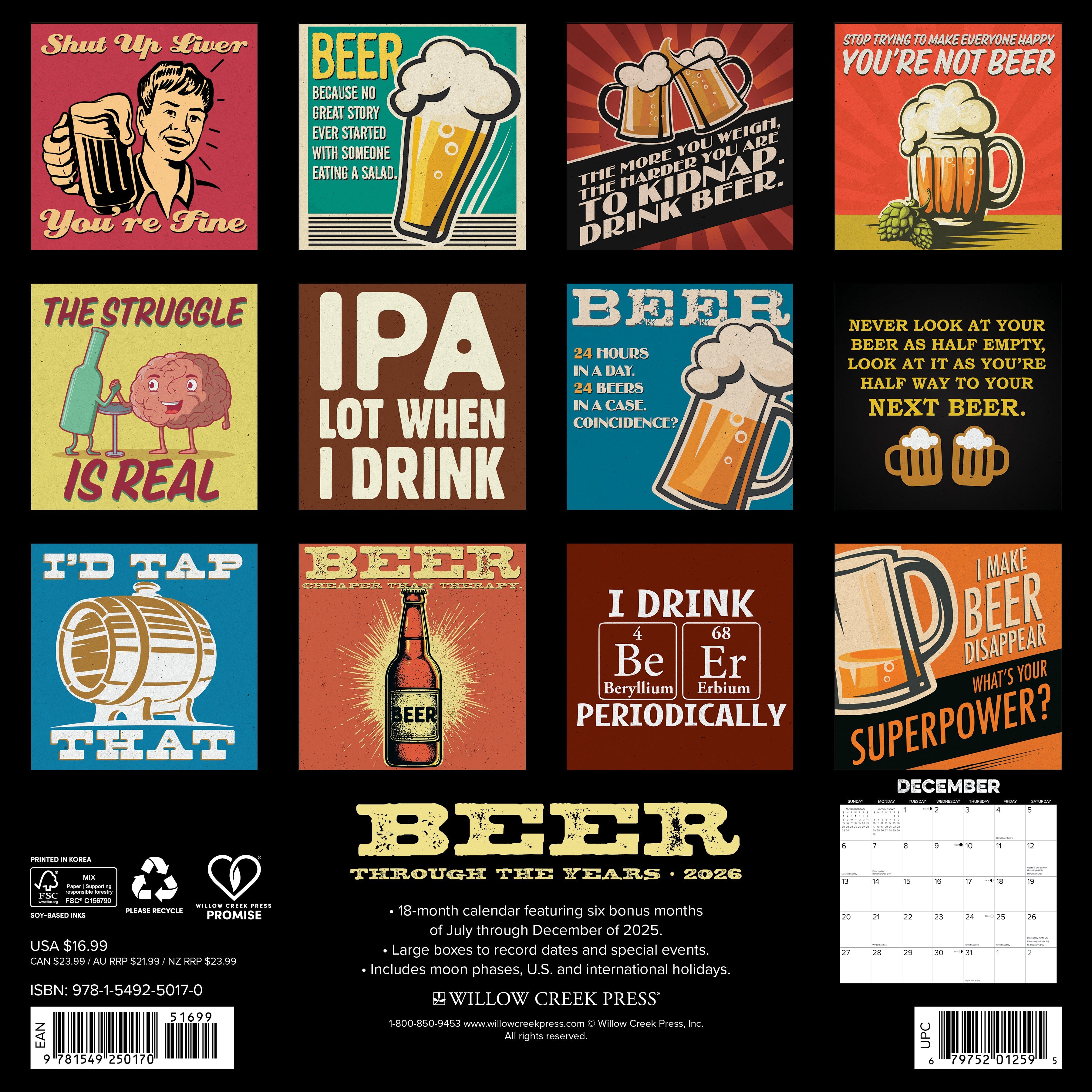2026 Beer Through the Years - Square Wall Calendar