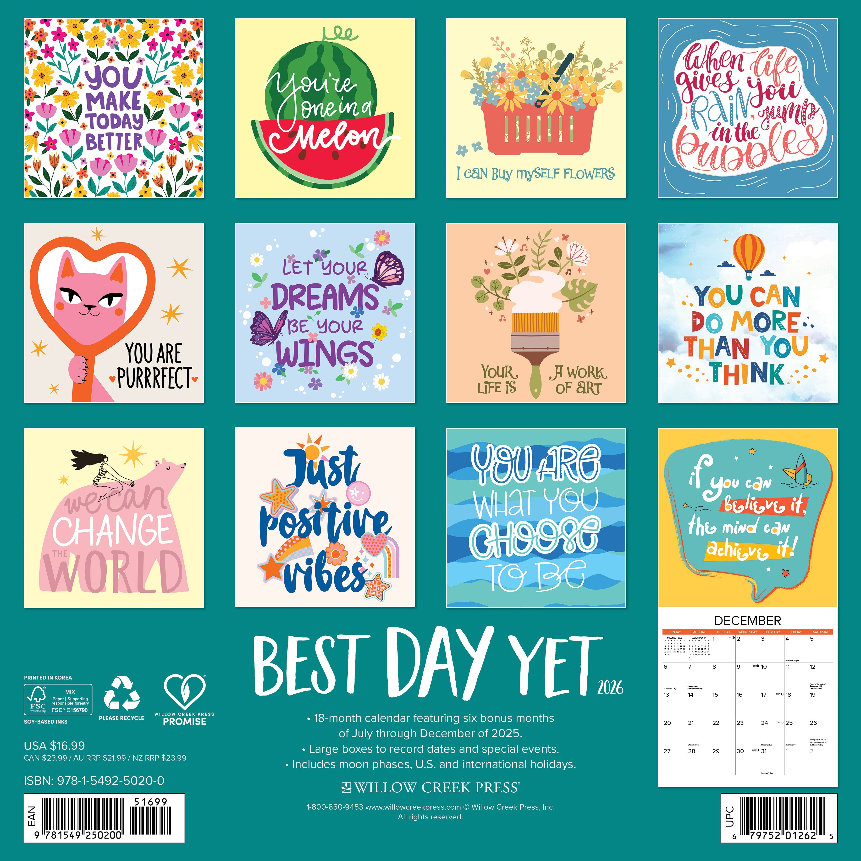 2026 Best Day Yet - Square Wall Calendar