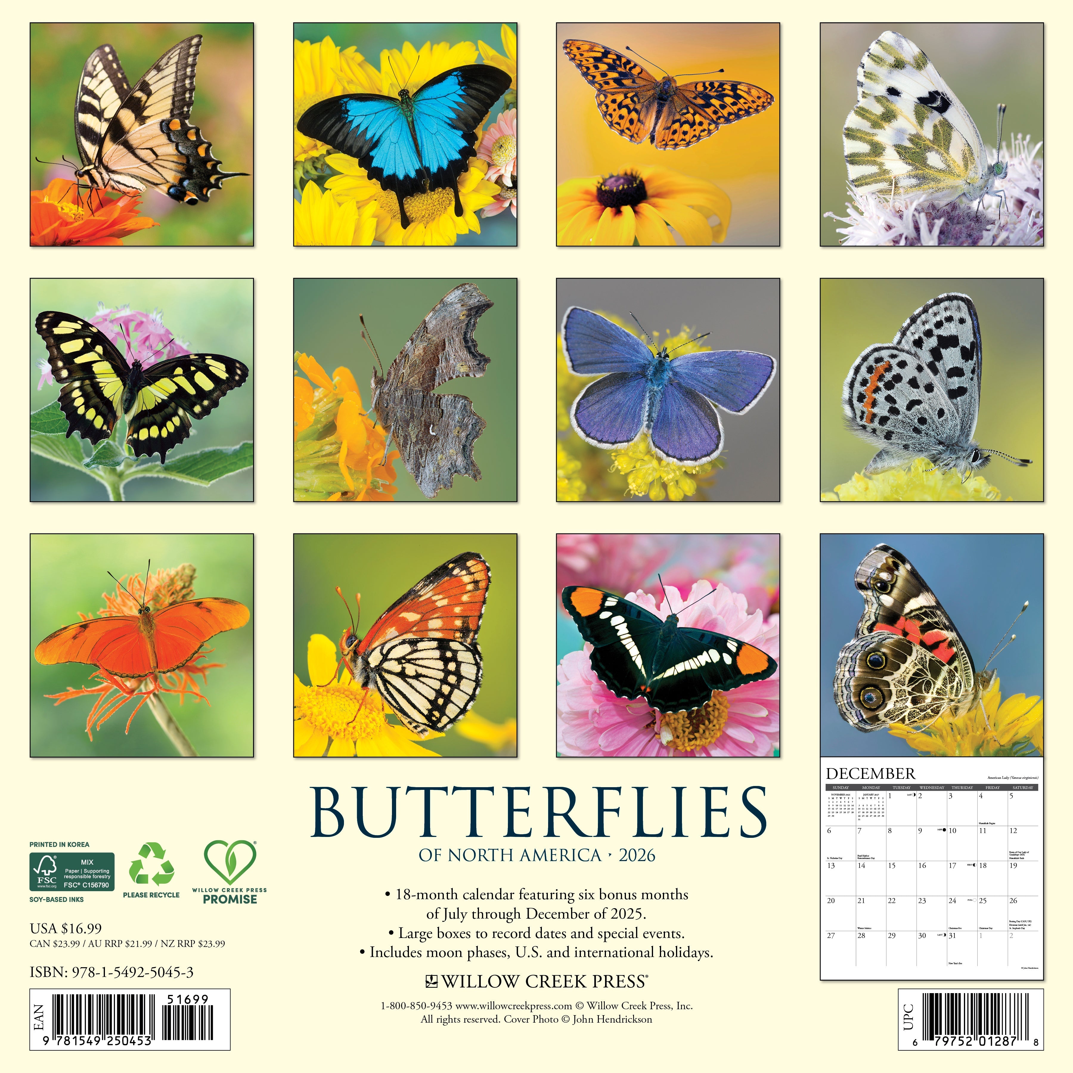 2026 Butterflies of North America - Square Wall Calendar
