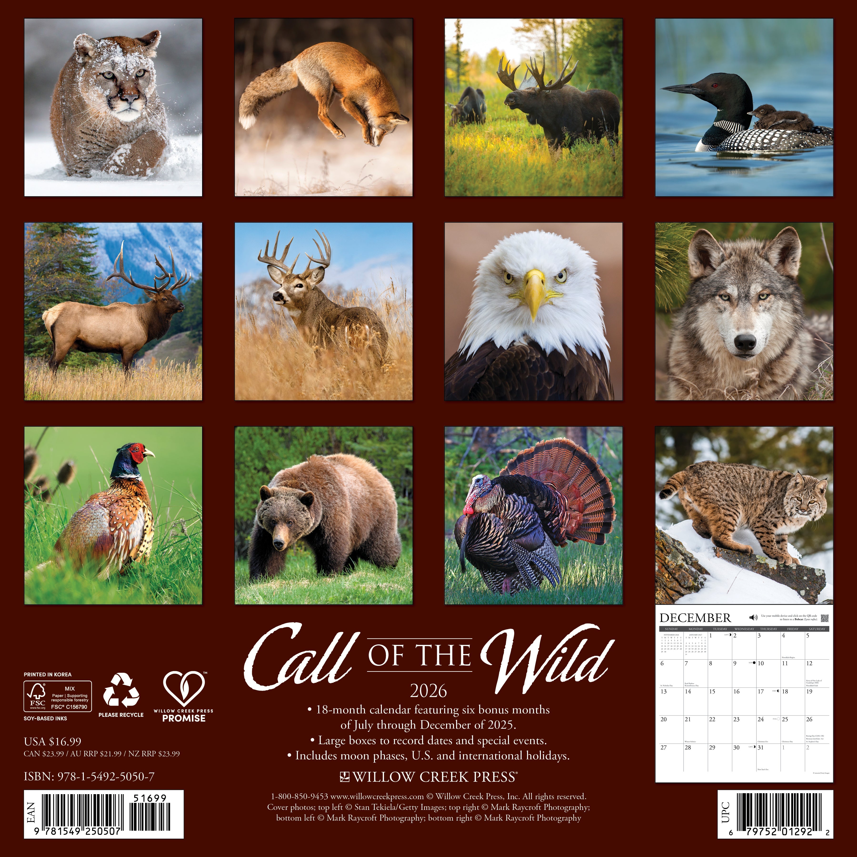 2026 Call of the Wild - Square Wall Calendar