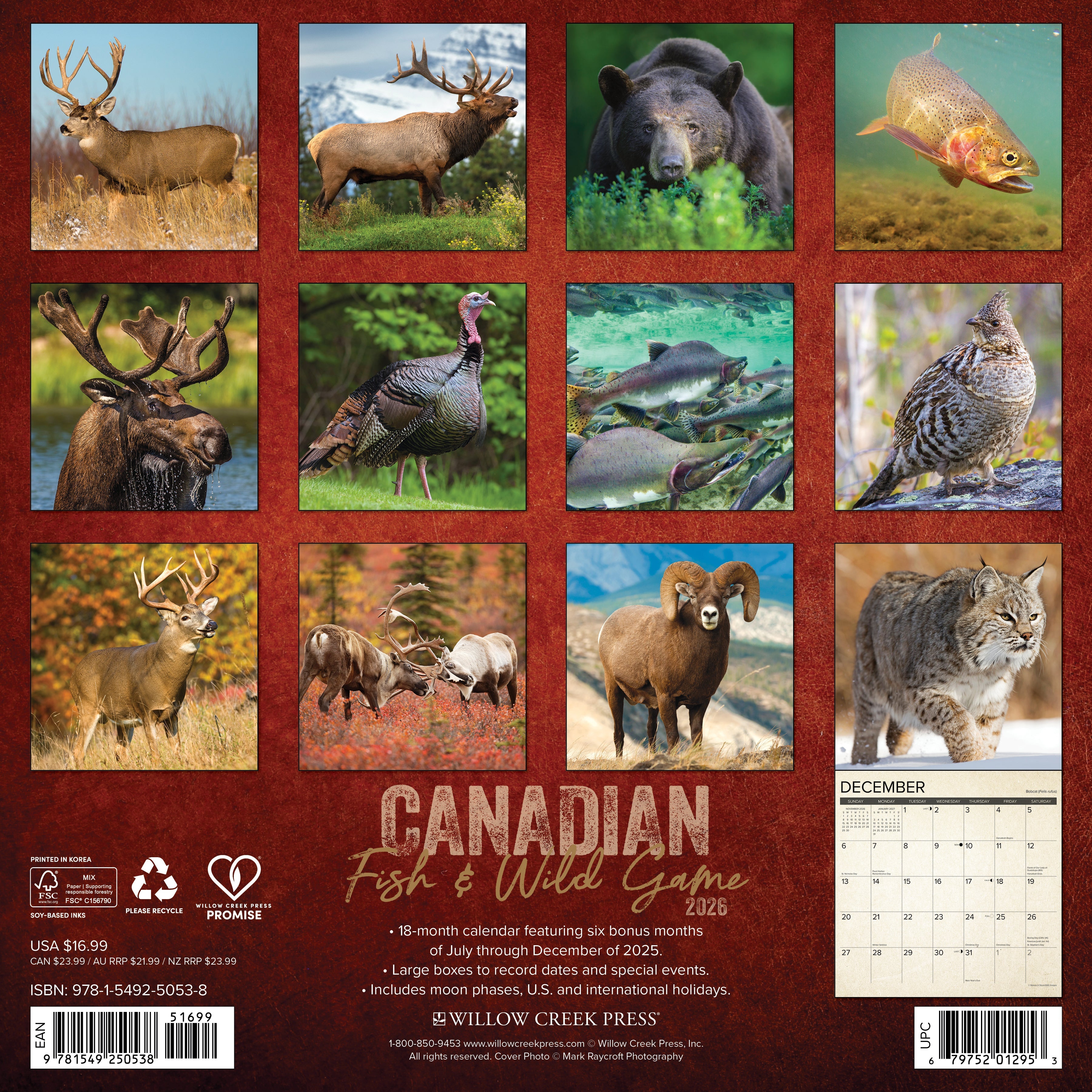 2026 Canadian Fish & Wild Game - Square Wall Calendar