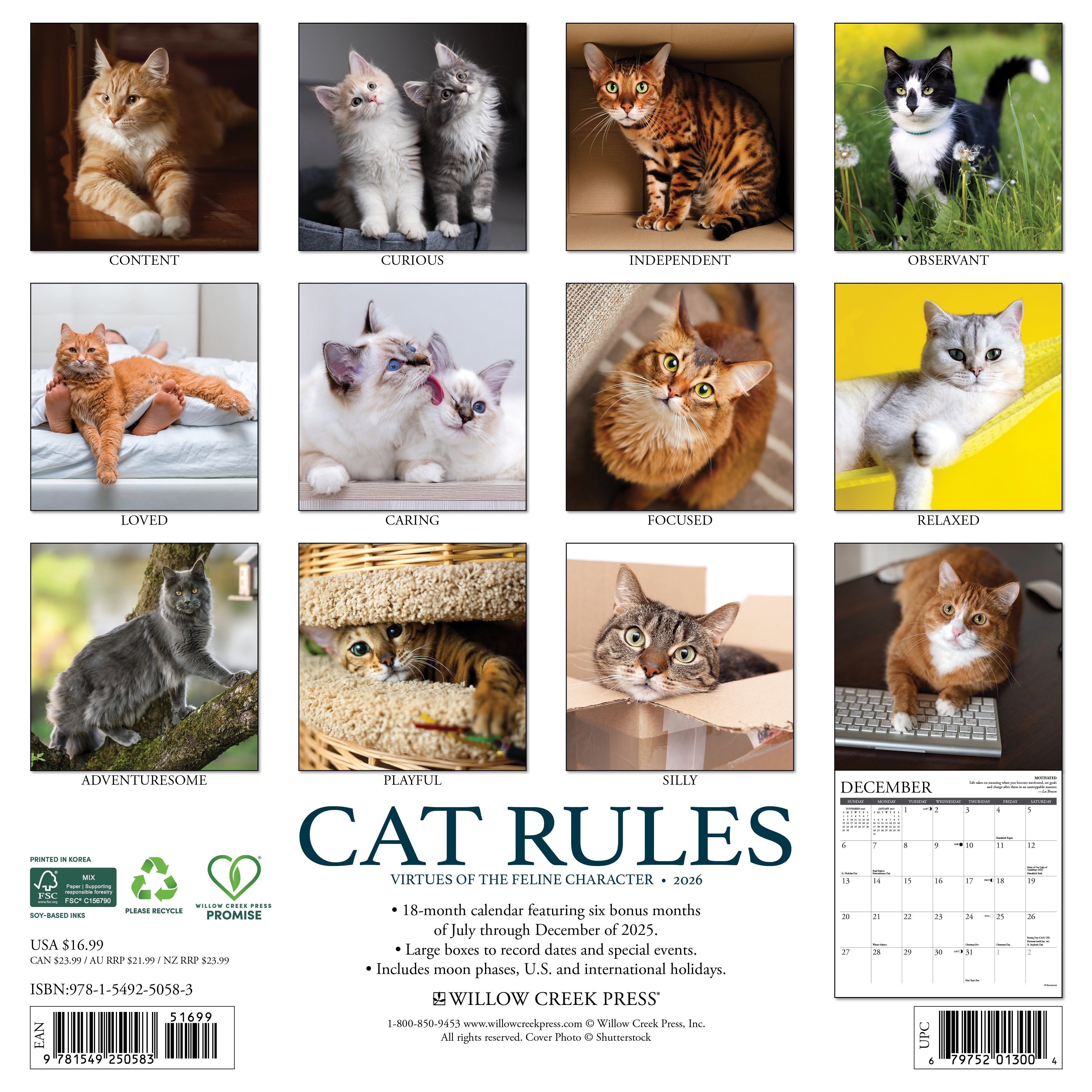 2026 Cat Rules - Square Wall Calendar