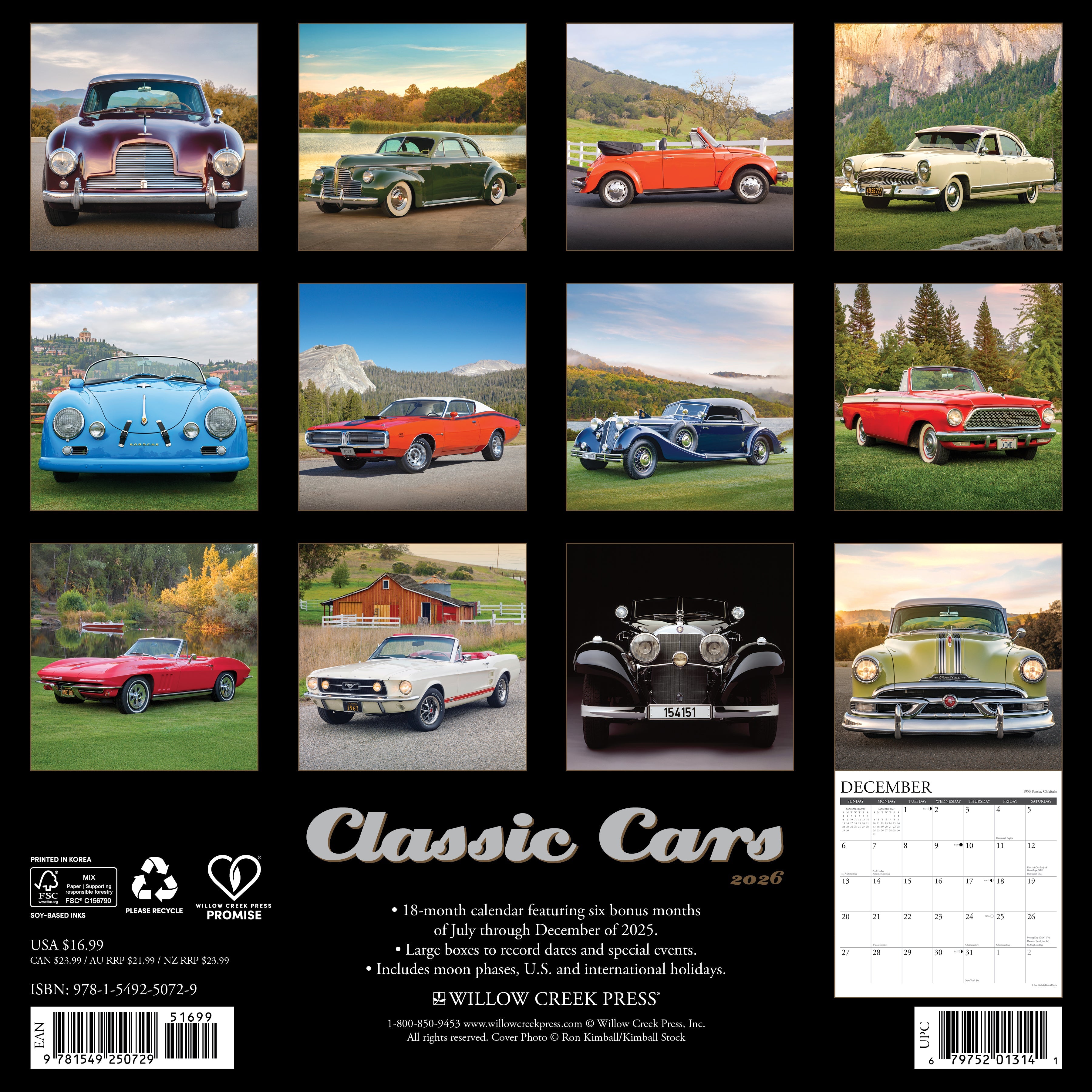 2026 Classic Cars - Square Wall Calendar