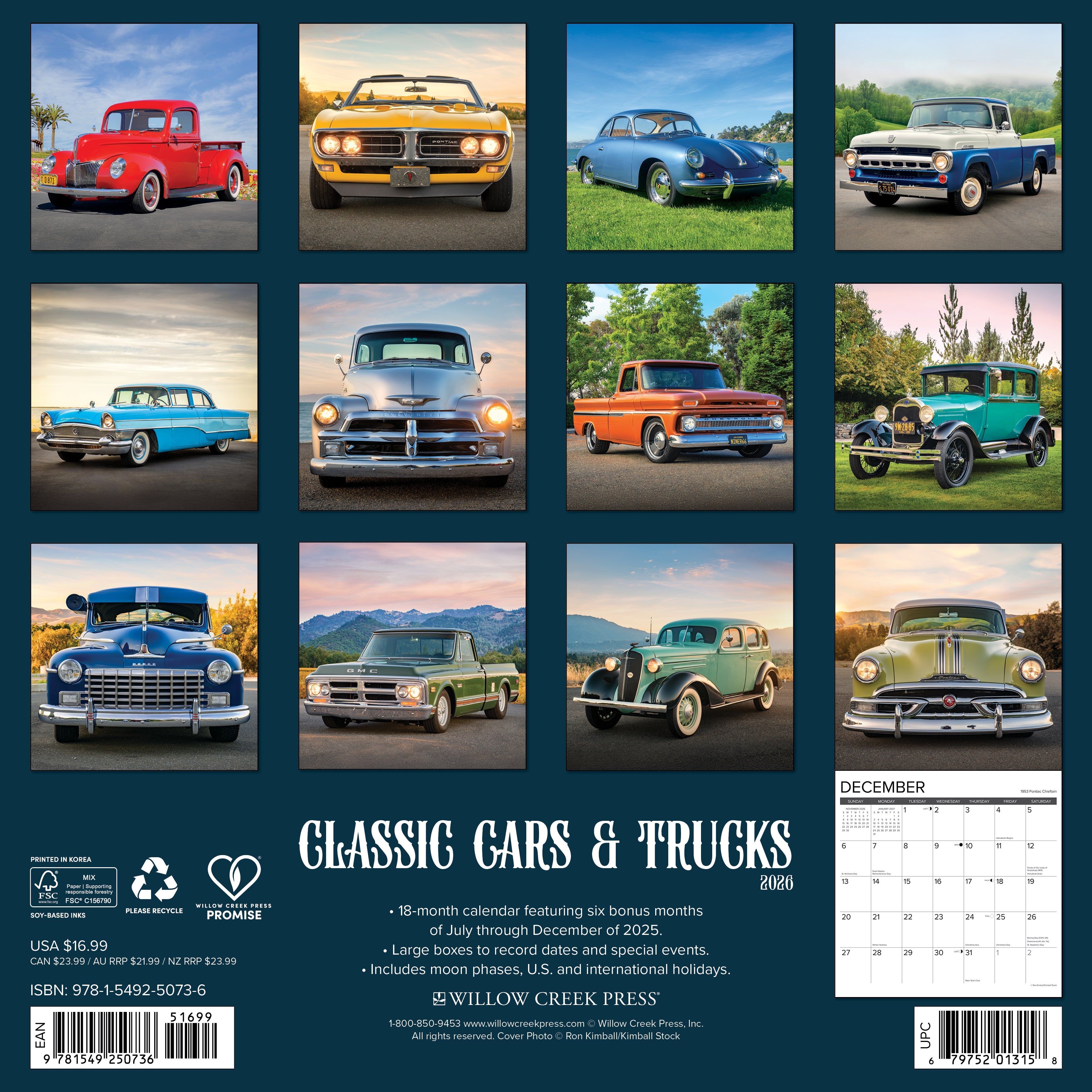 2026 Classic Cars & Trucks - Square Wall Calendar