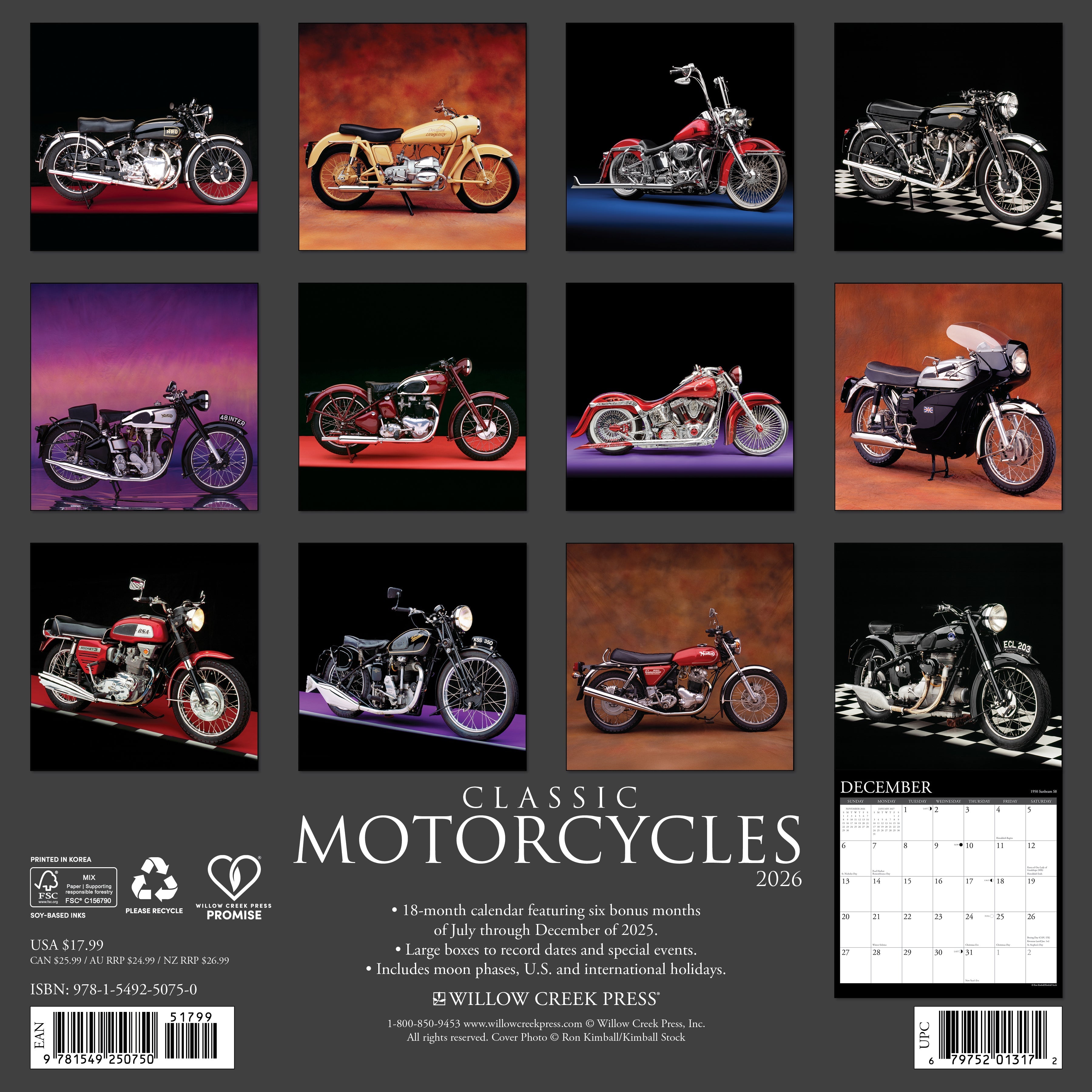 2026 Classic Motorcycles - Square Wall Calendar