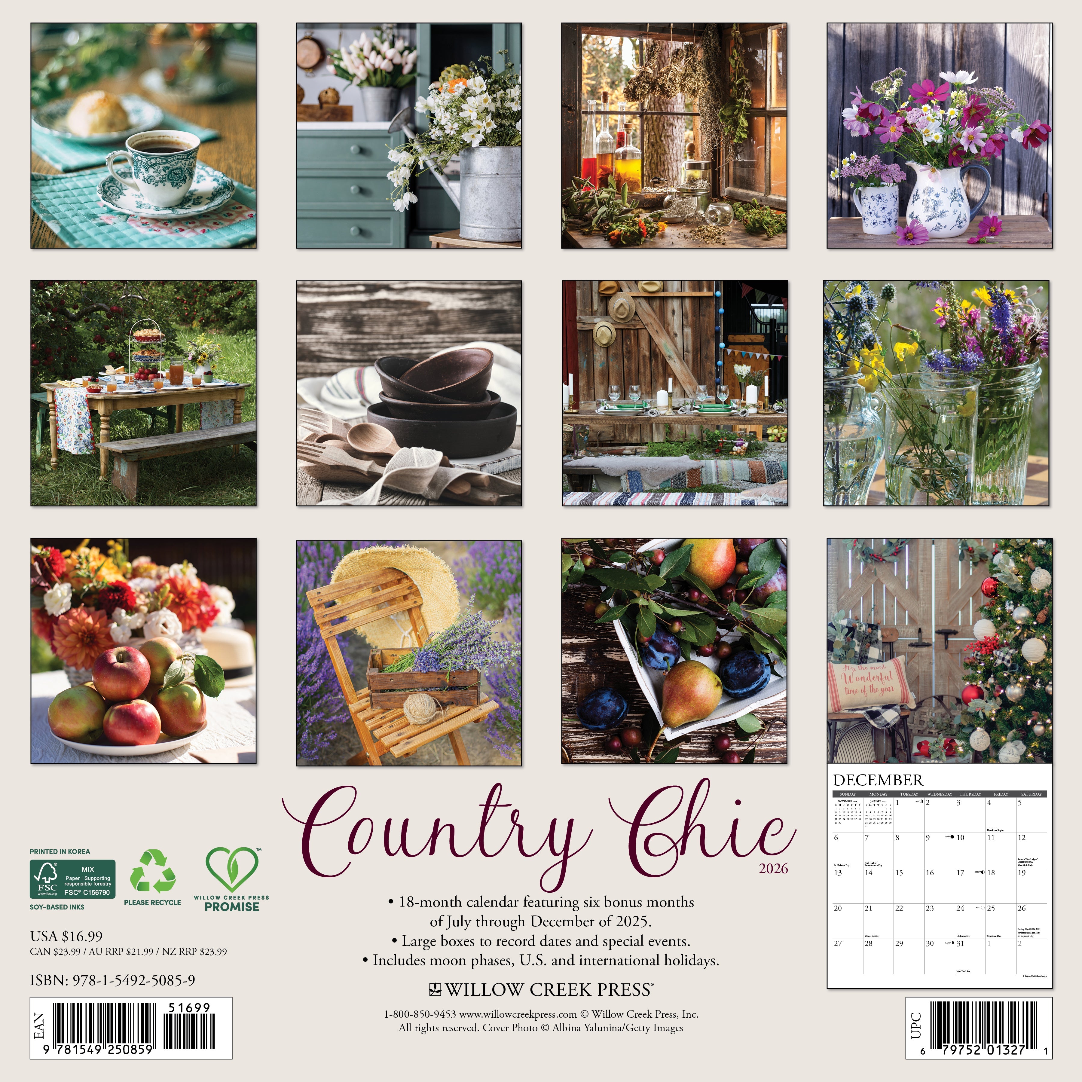 2026 Country Chic - Square Wall Calendar