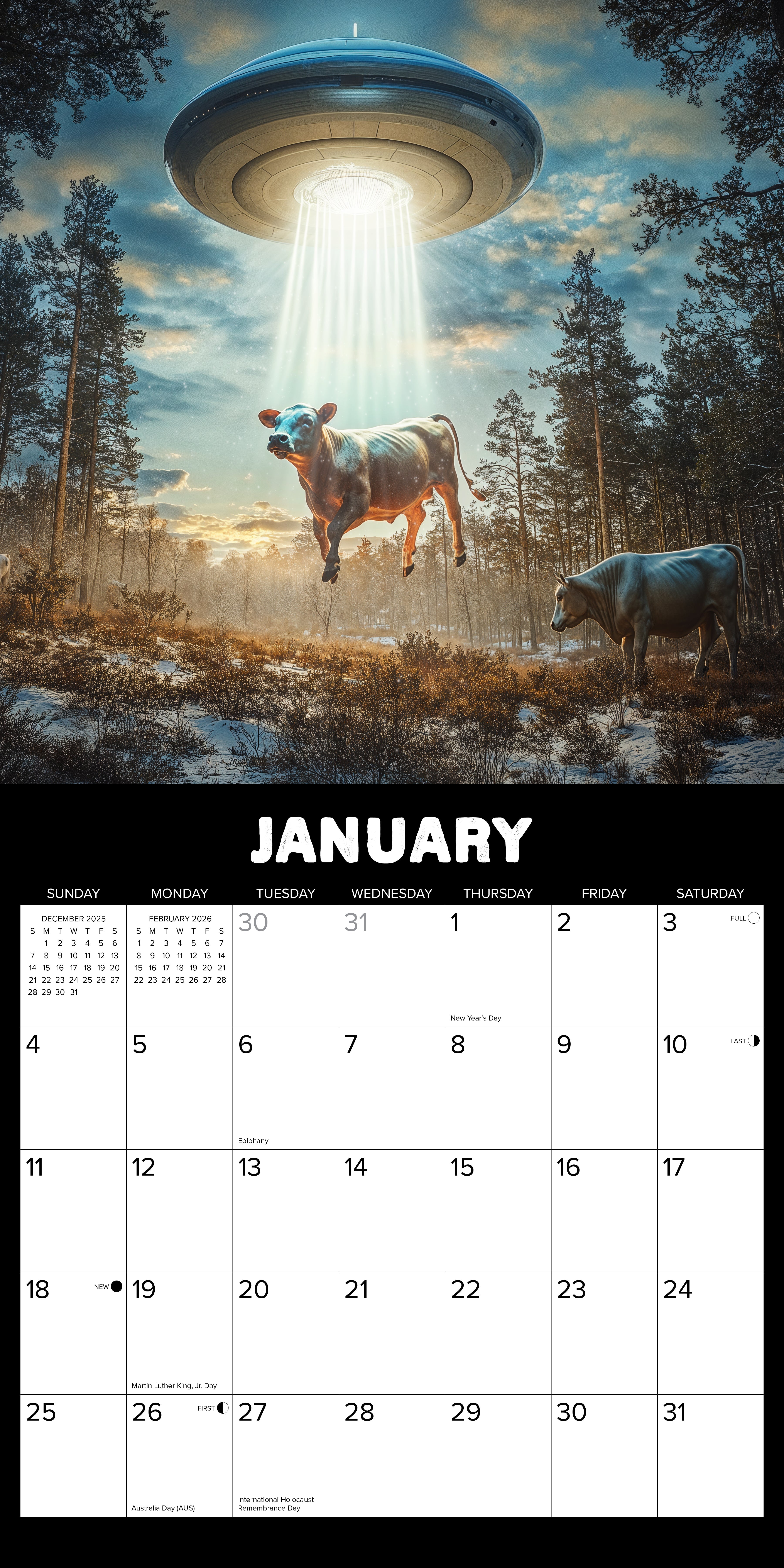 2026 Cow Abductions - Square Wall Calendar