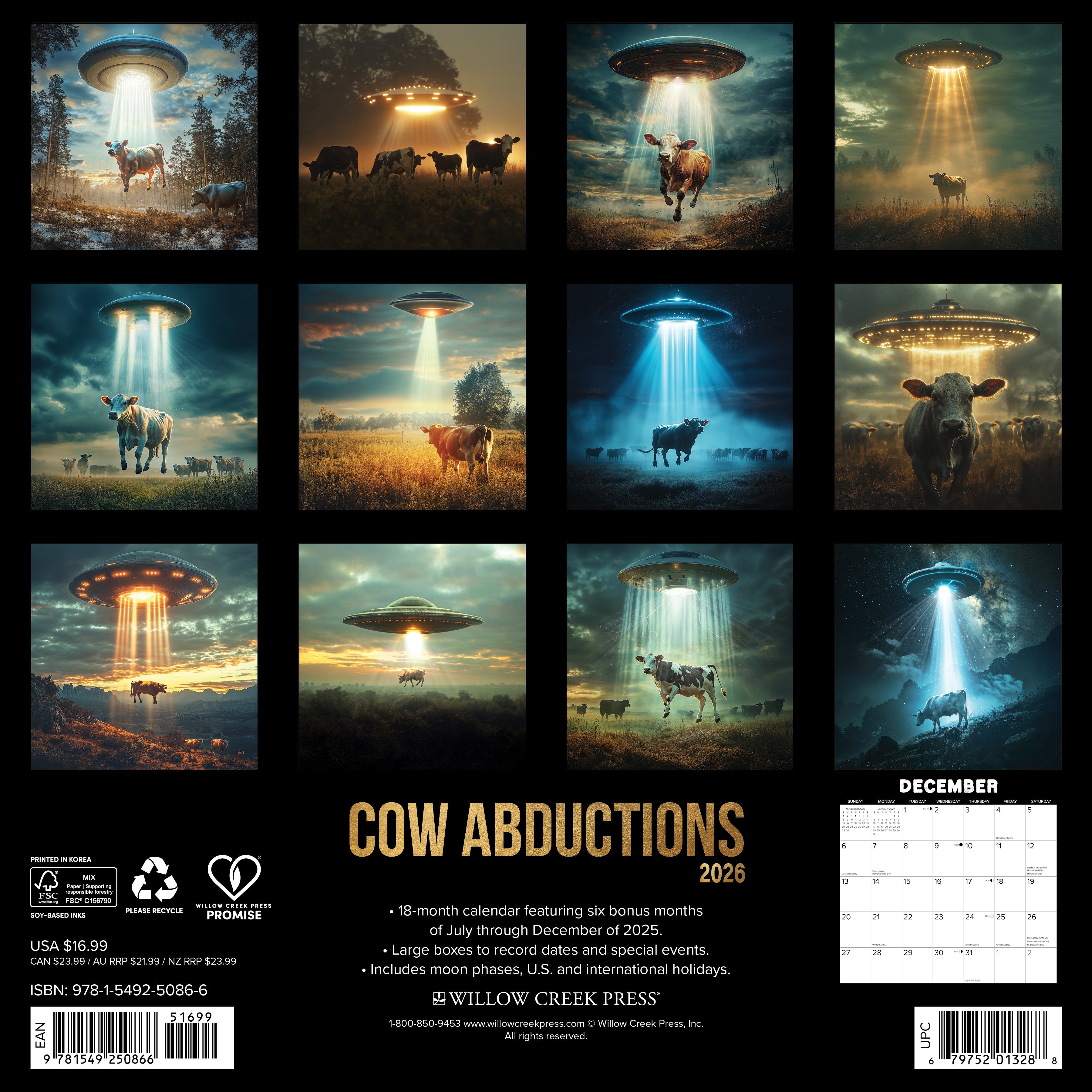 2026 Cow Abductions - Square Wall Calendar