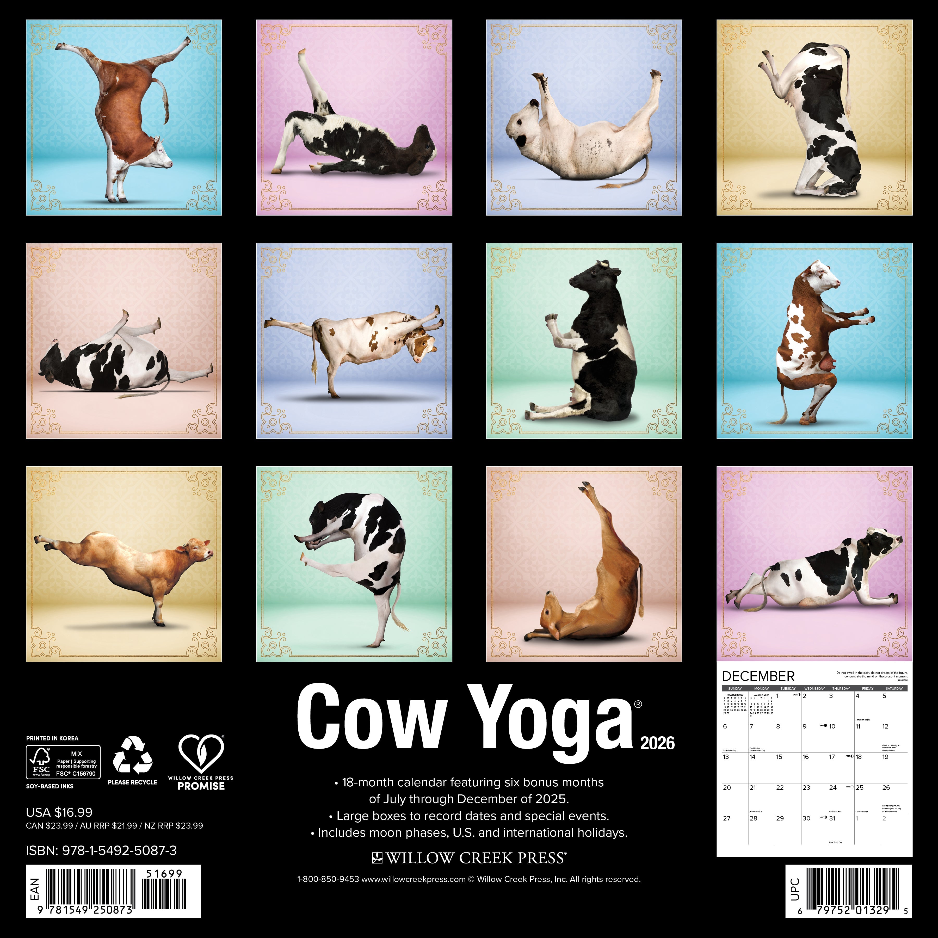 2026 Cow Yoga - Square Wall Calendar
