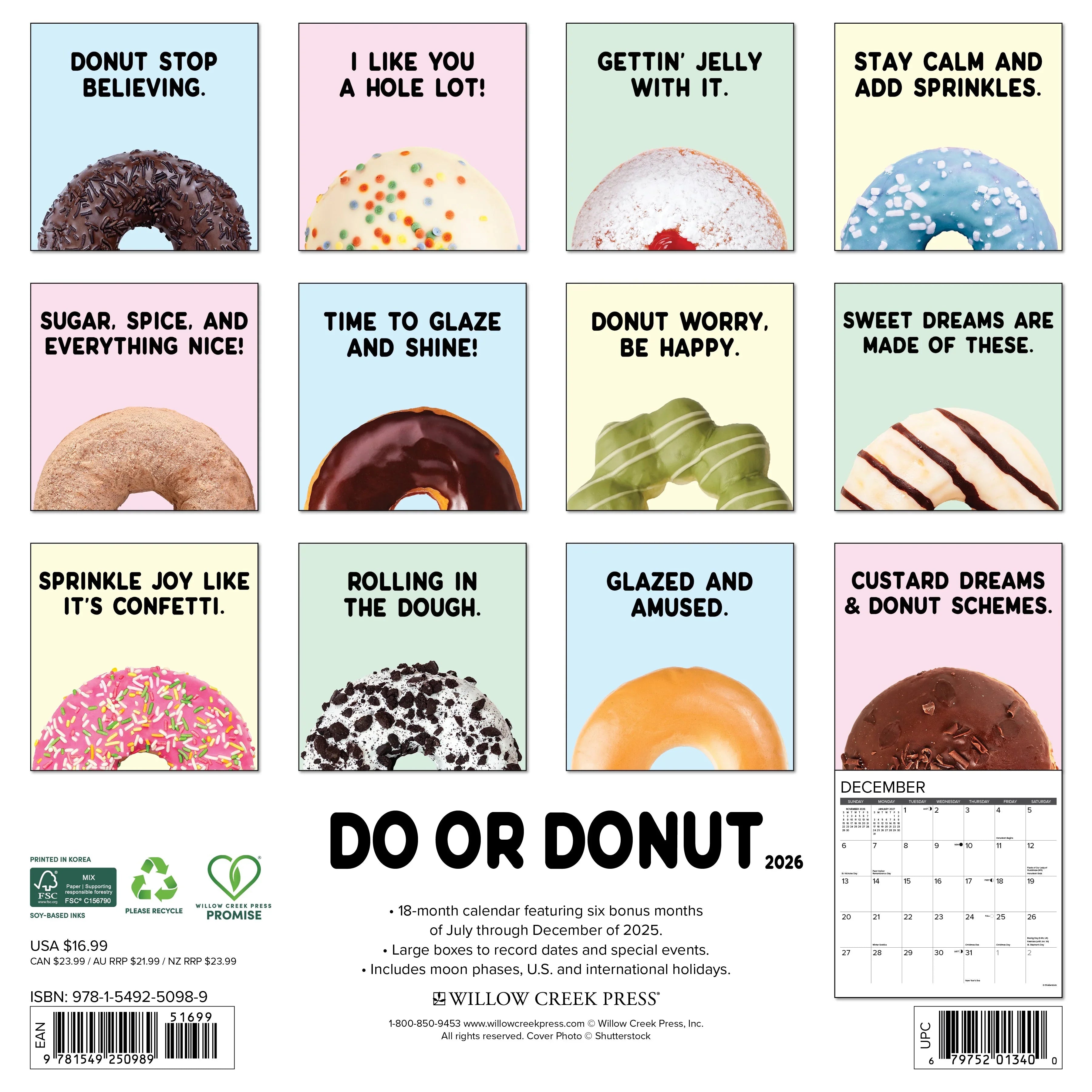 2026 Do or Donut - Square Wall Calendar
