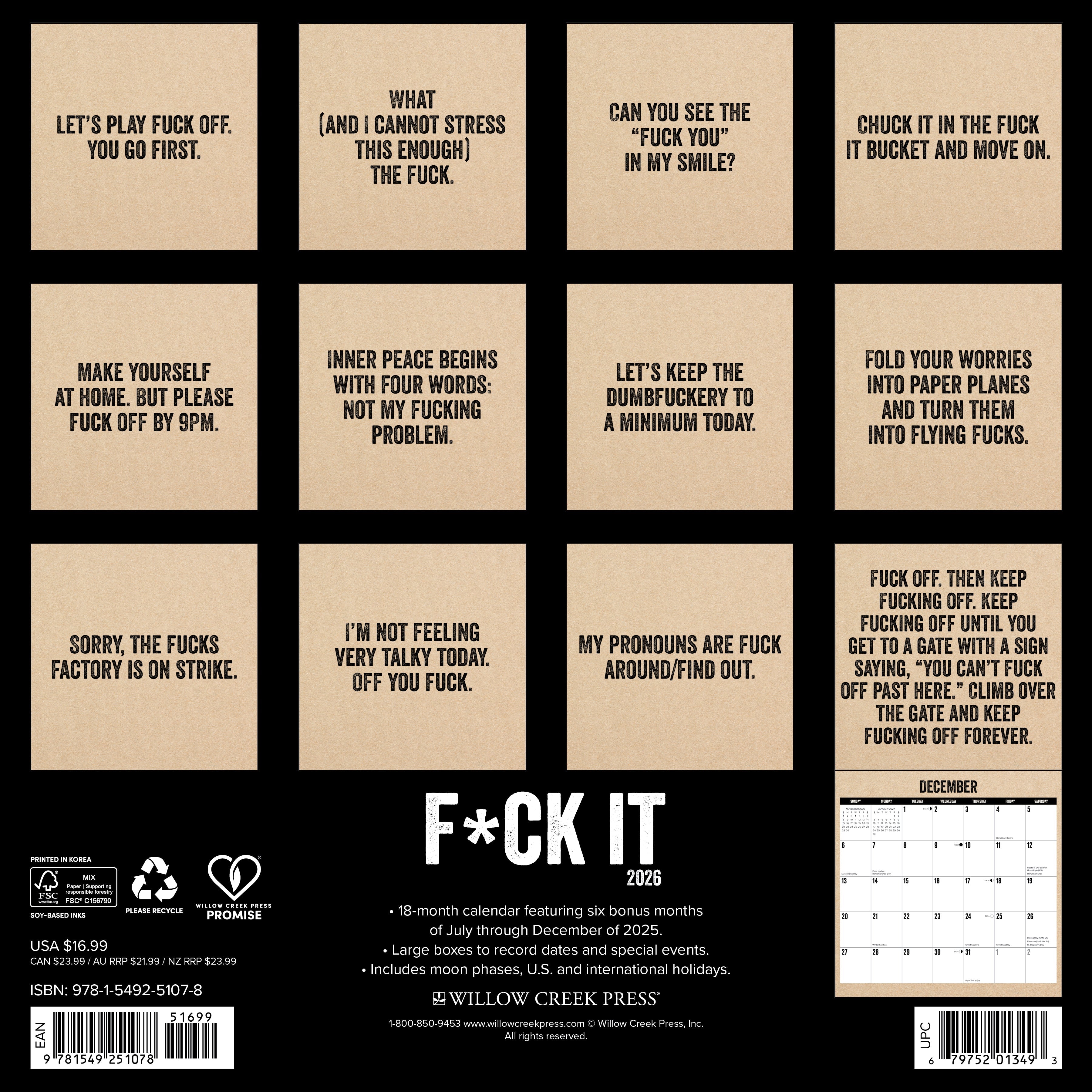 2026 F*CK IT - Square Wall Calendar