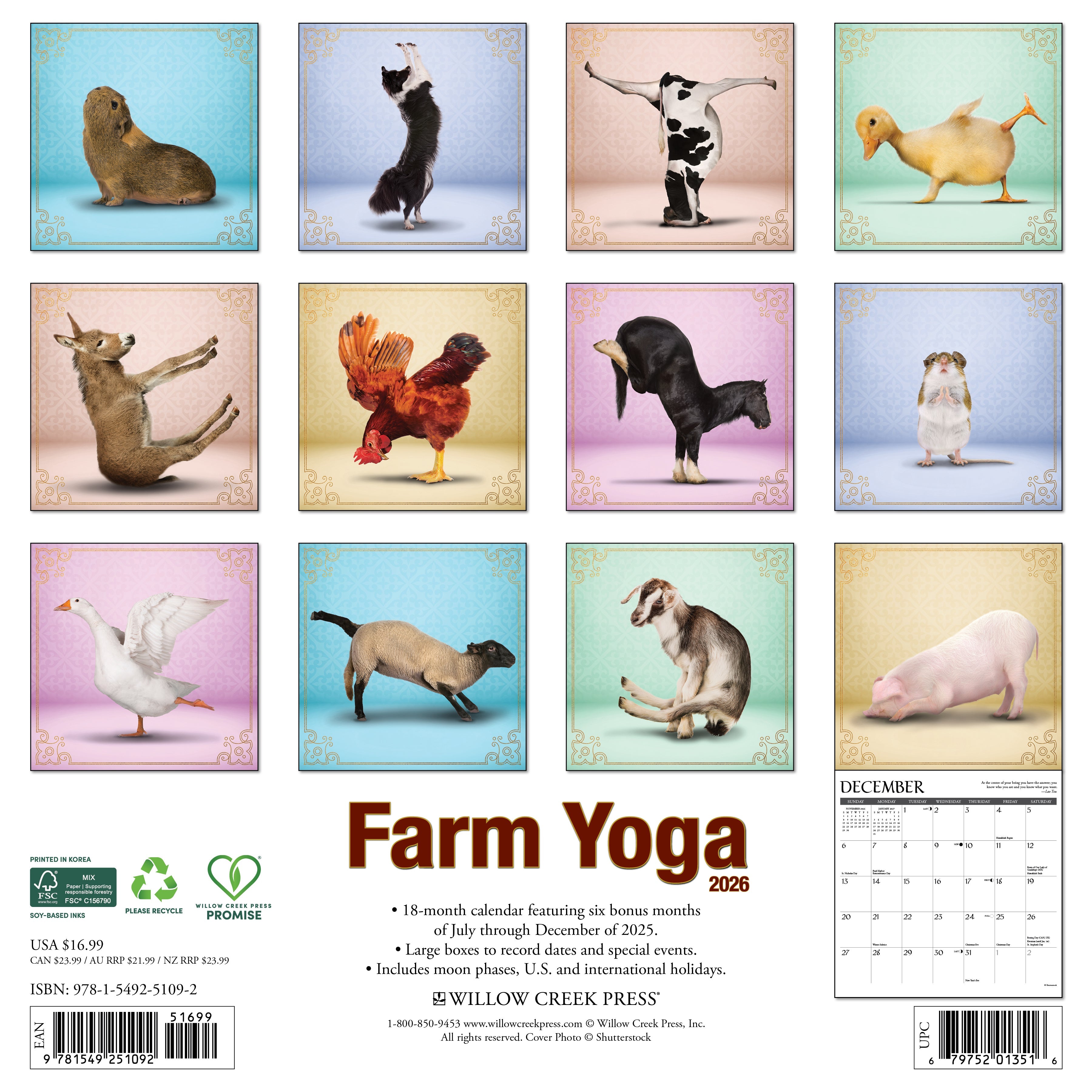 2026 Farm Yoga - Square Wall Calendar