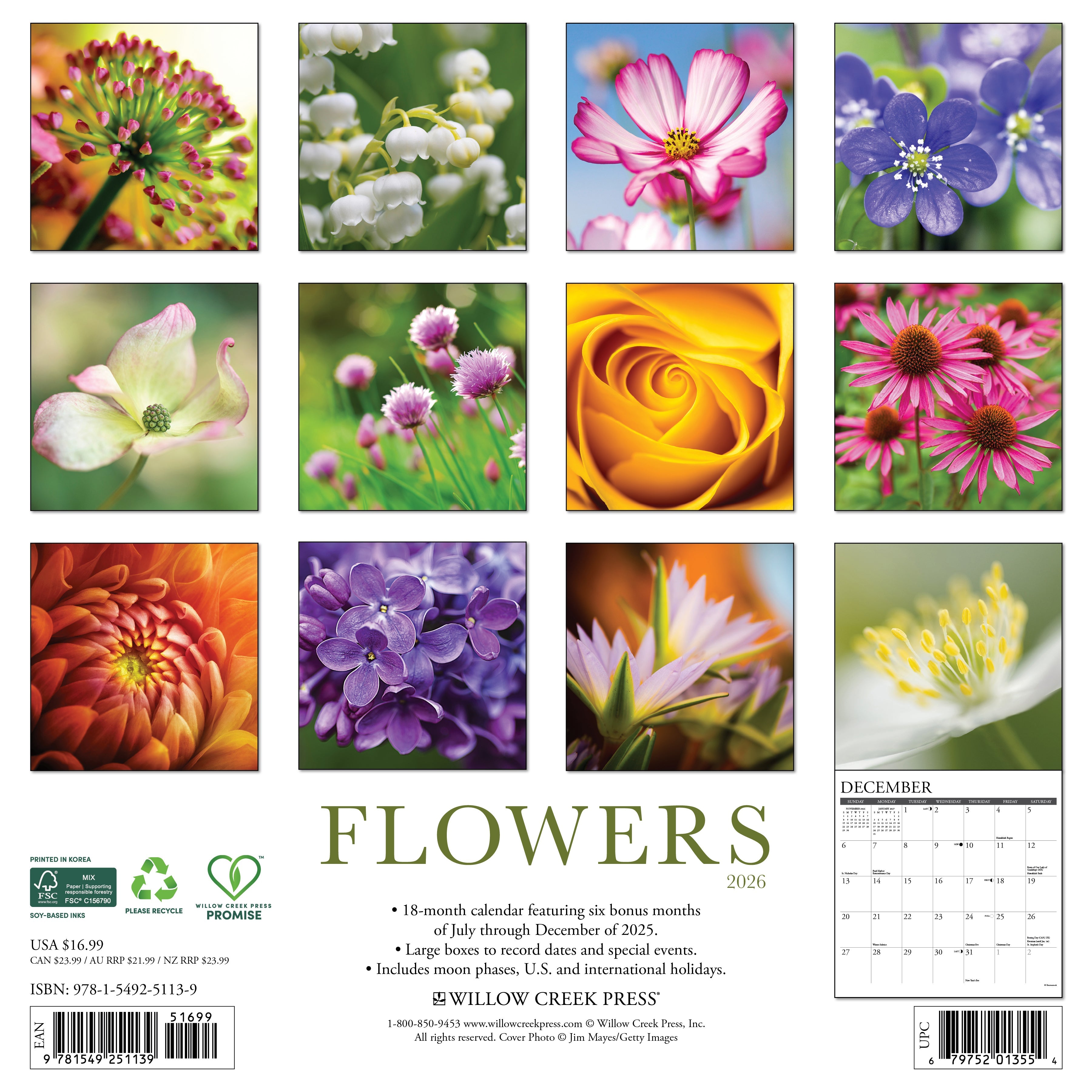 2026 Flowers - Square Wall Calendar