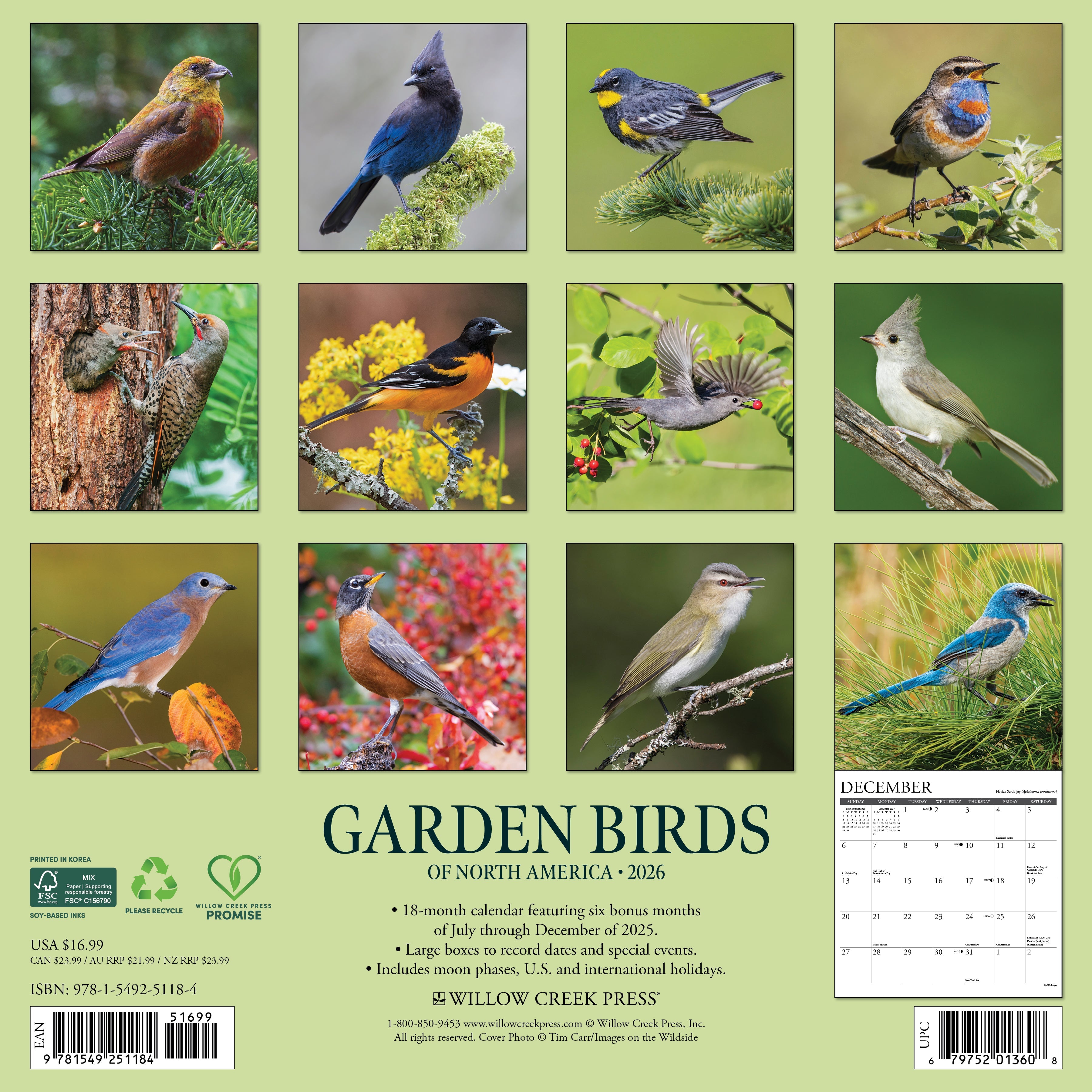 2026 Garden Birds - Square Wall Calendar