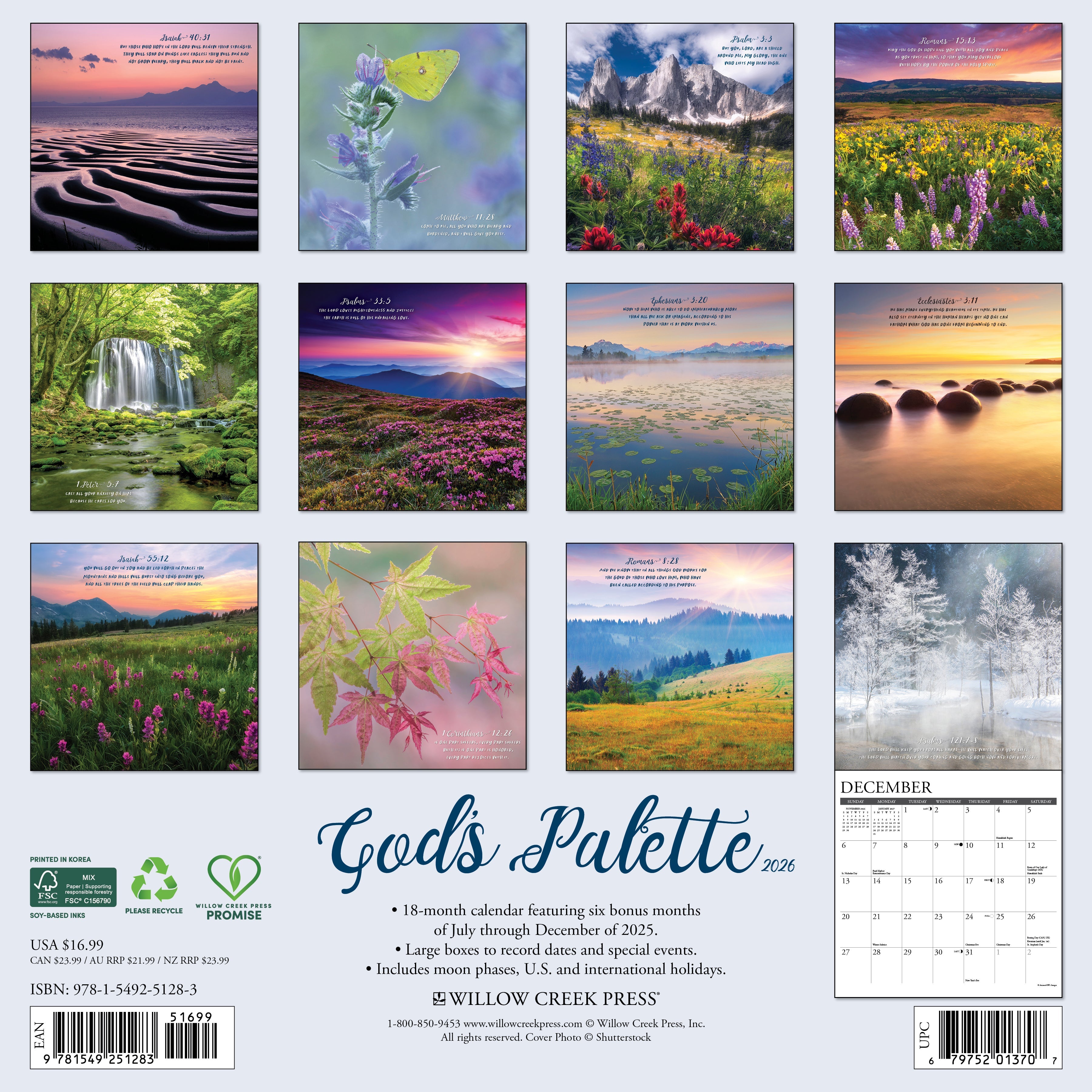 2026 God's Palette - Square Wall Calendar