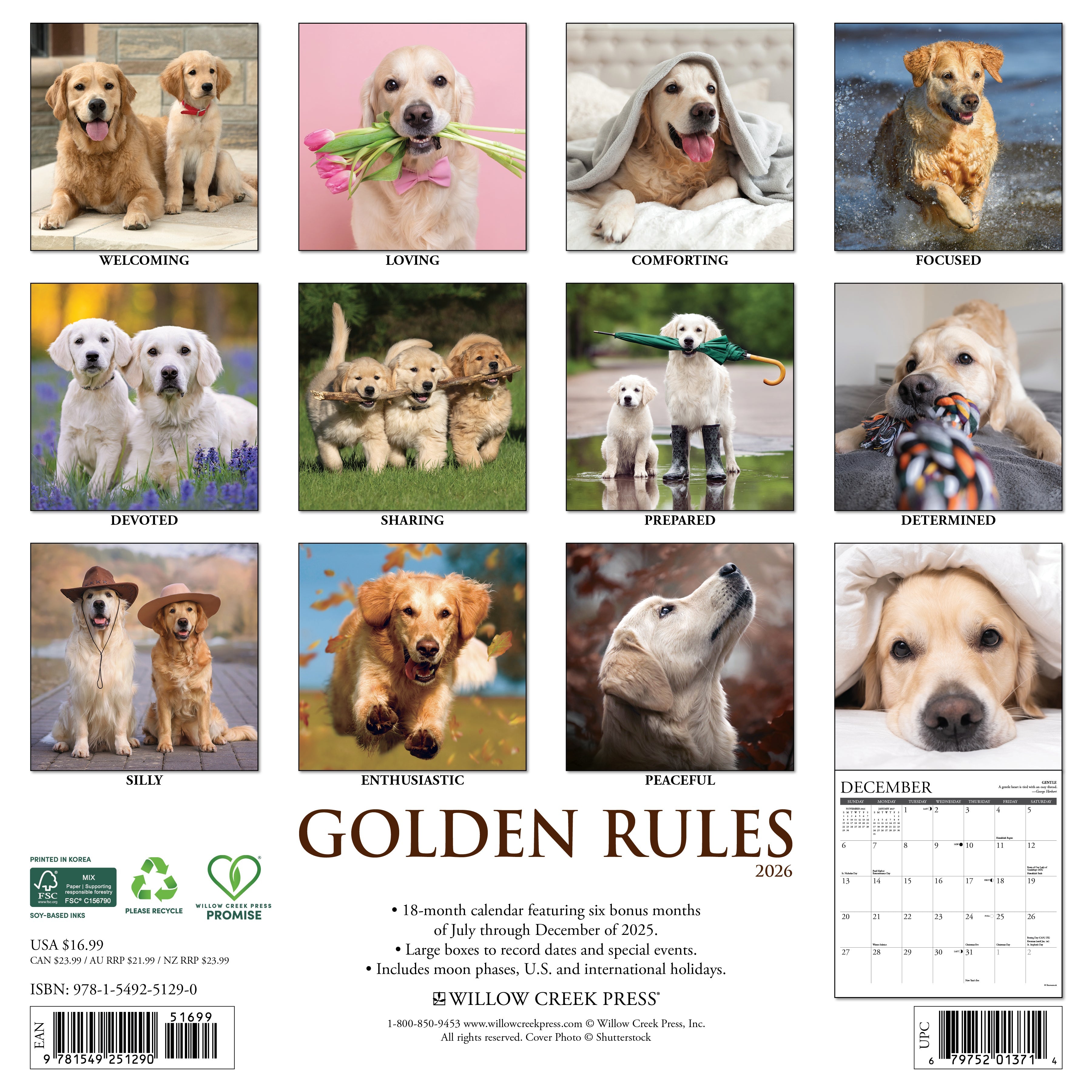 2026 Golden Rules - Square Wall Calendar