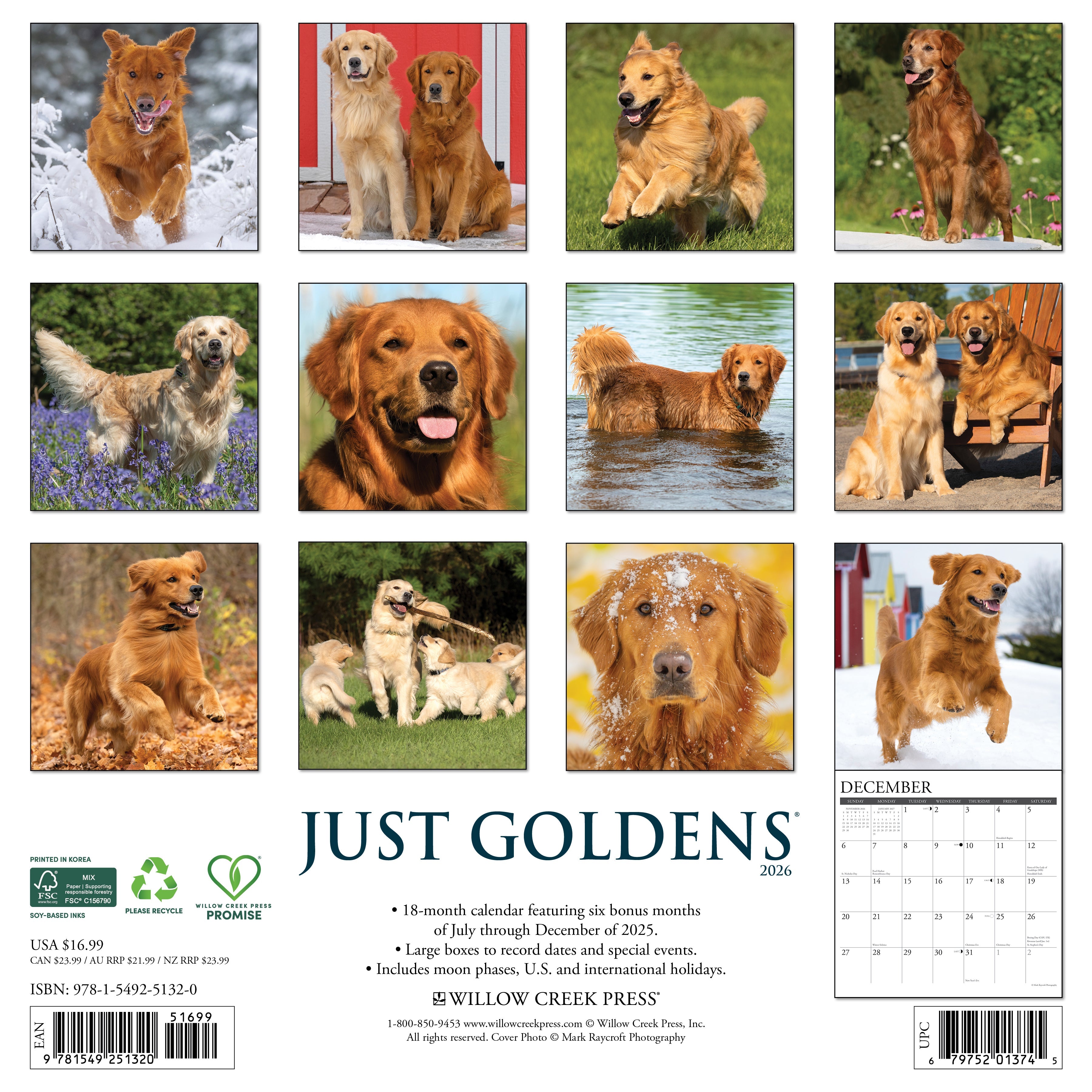 2026 Goldens - Square Wall Calendar