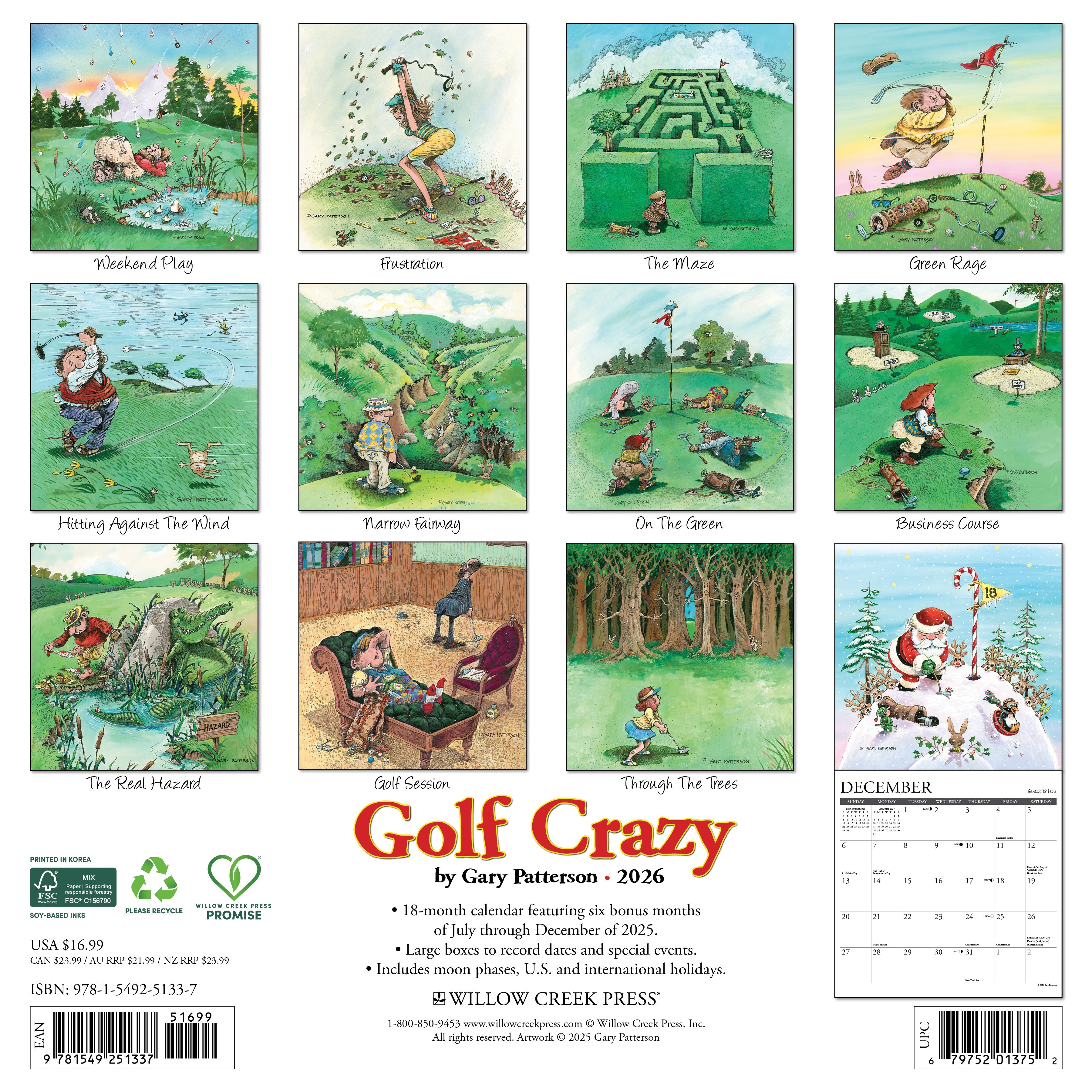 2026 Golf Crazy by Gary Patterson - Square Wall Calendar