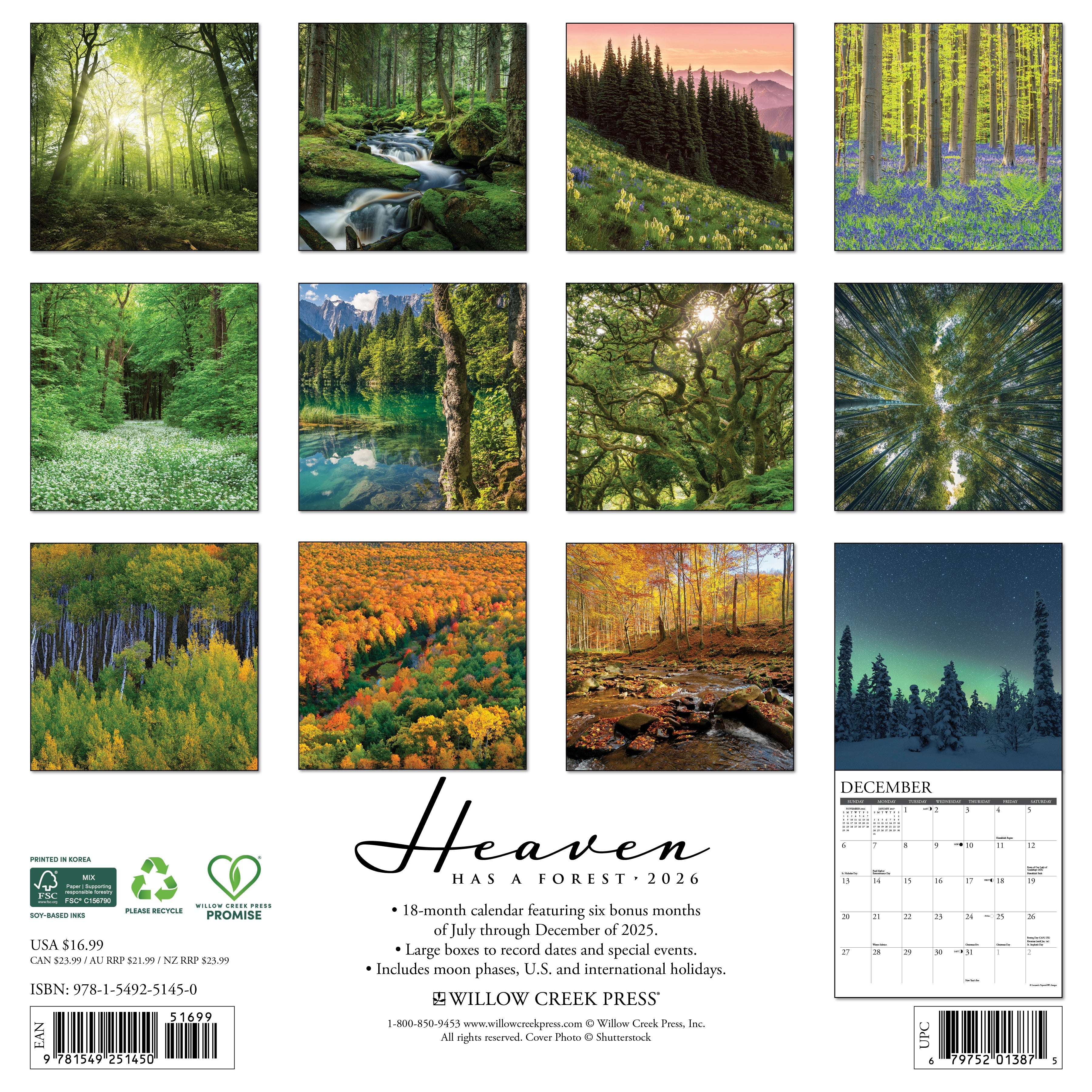 2026 Heaven Has a Forest - Square Wall Calendar