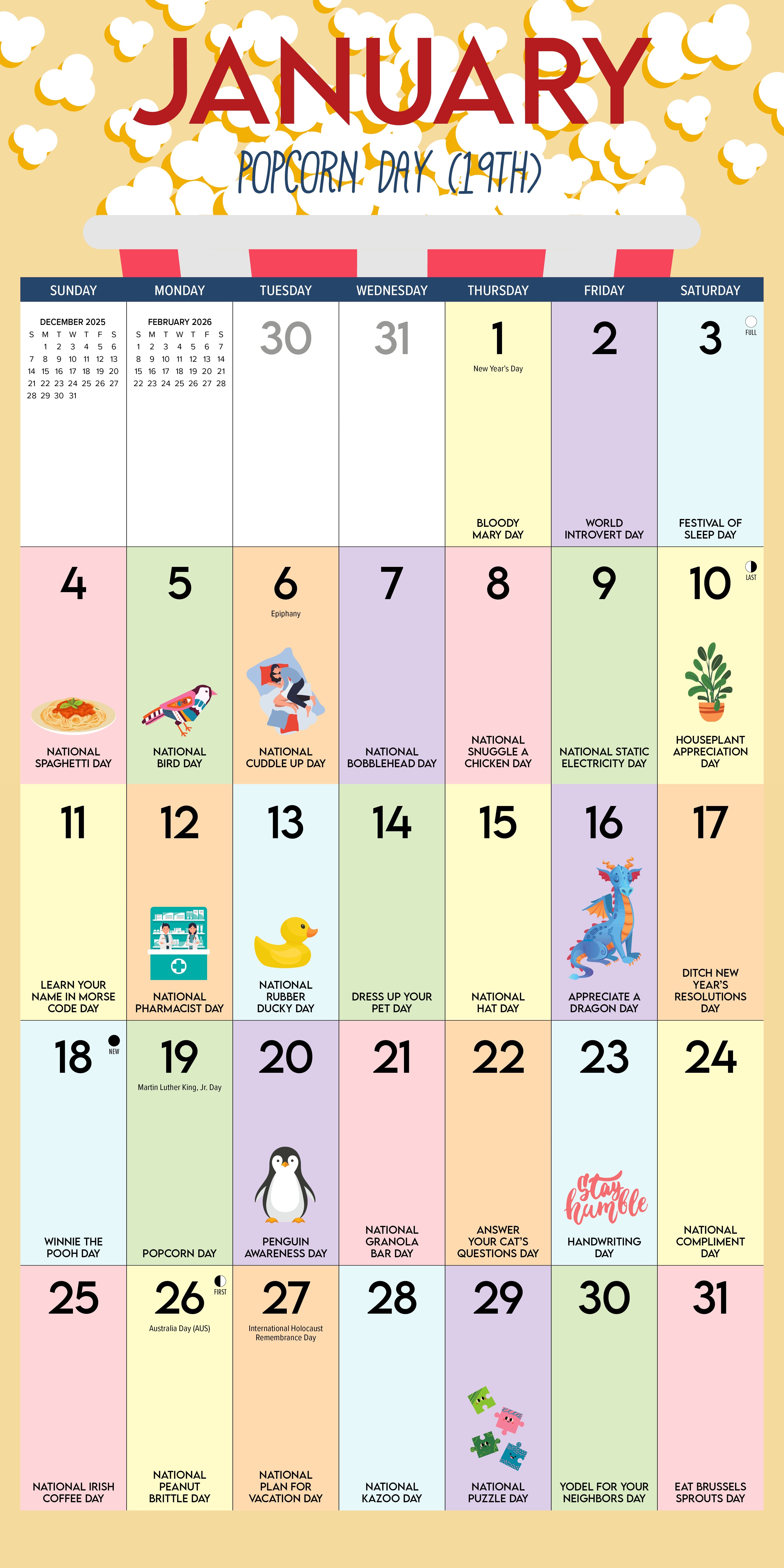 2026 Holidays for Days - Square Wall Calendar