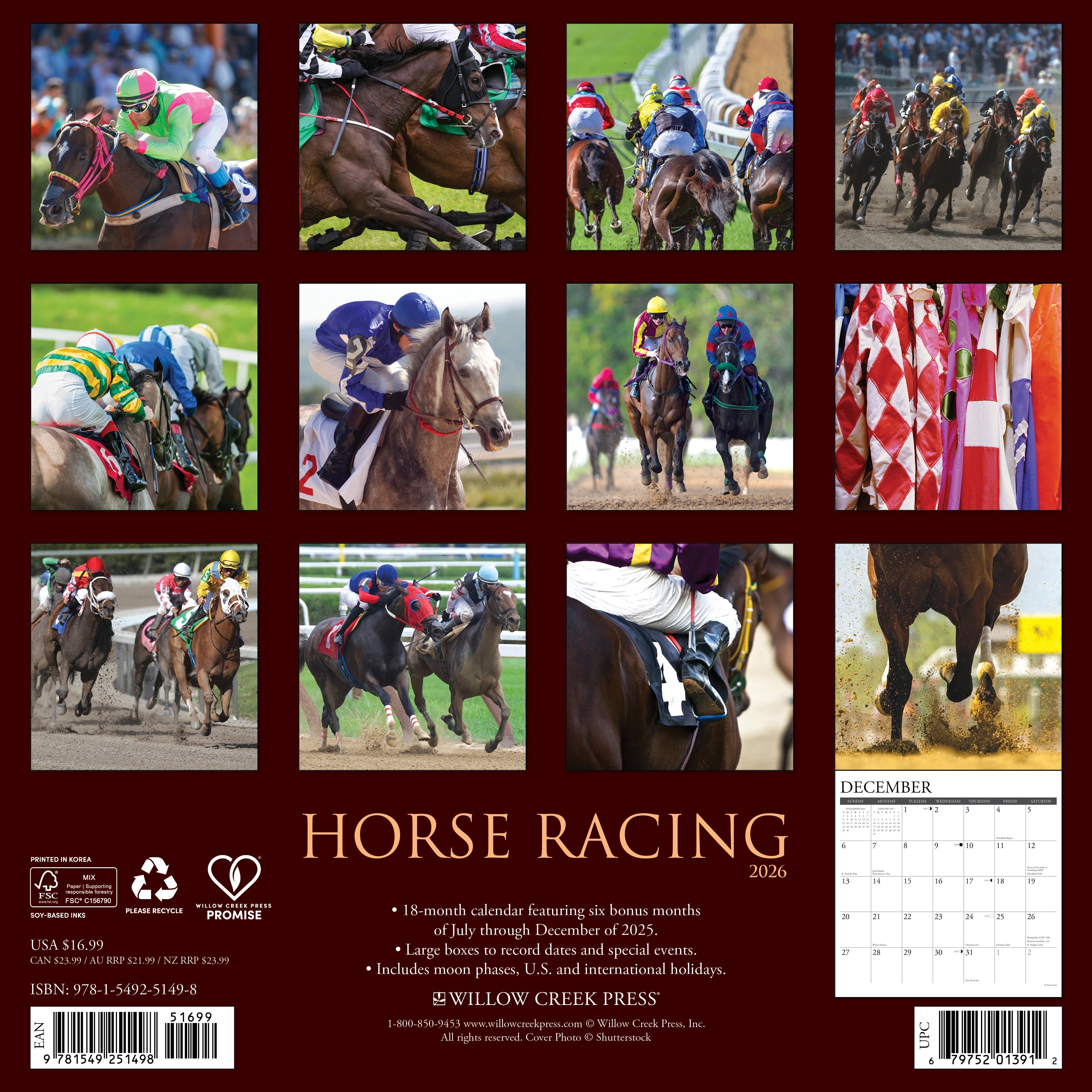 2026 Horse Racing - Square Wall Calendar