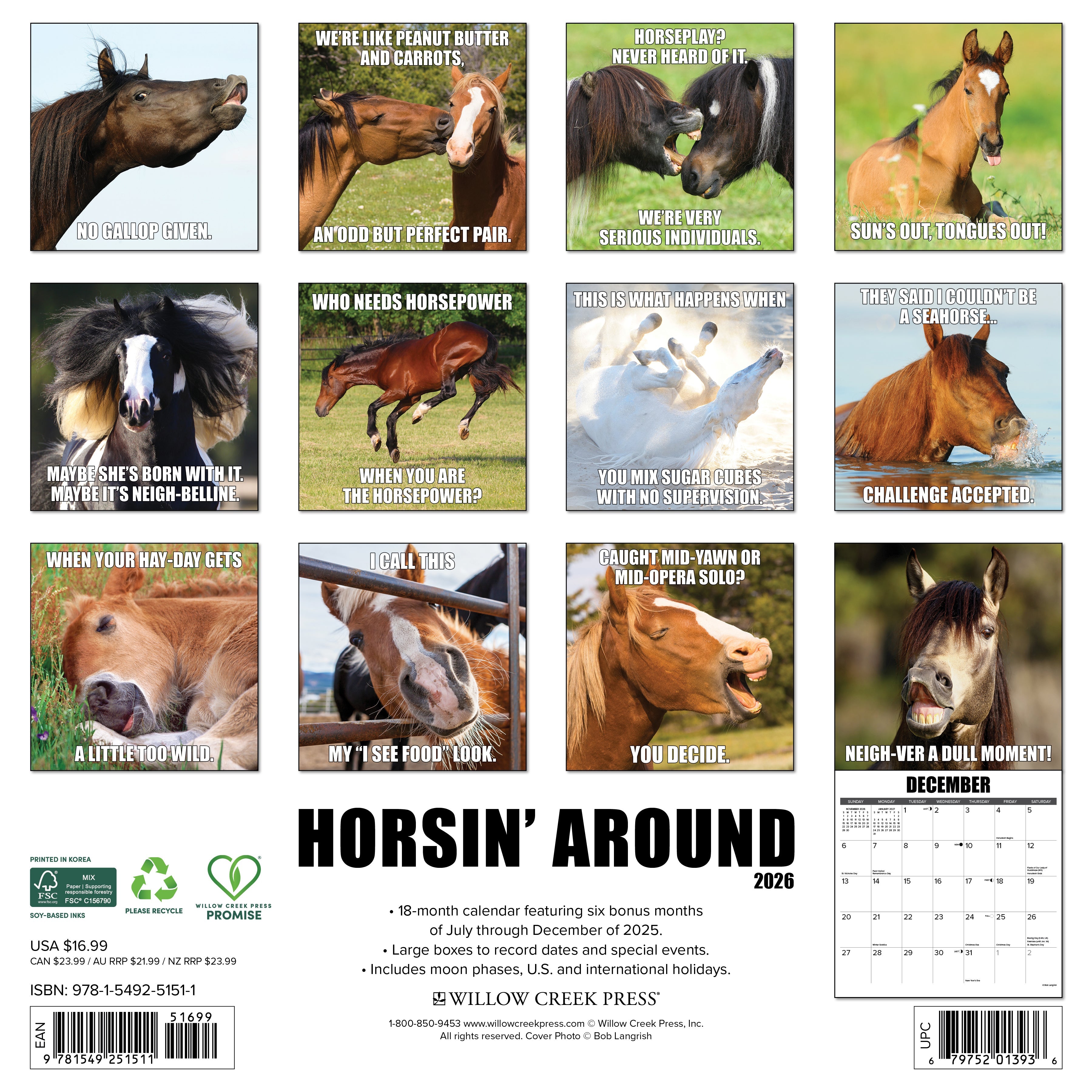 2026 Horsin’ Around - Square Wall Calendar