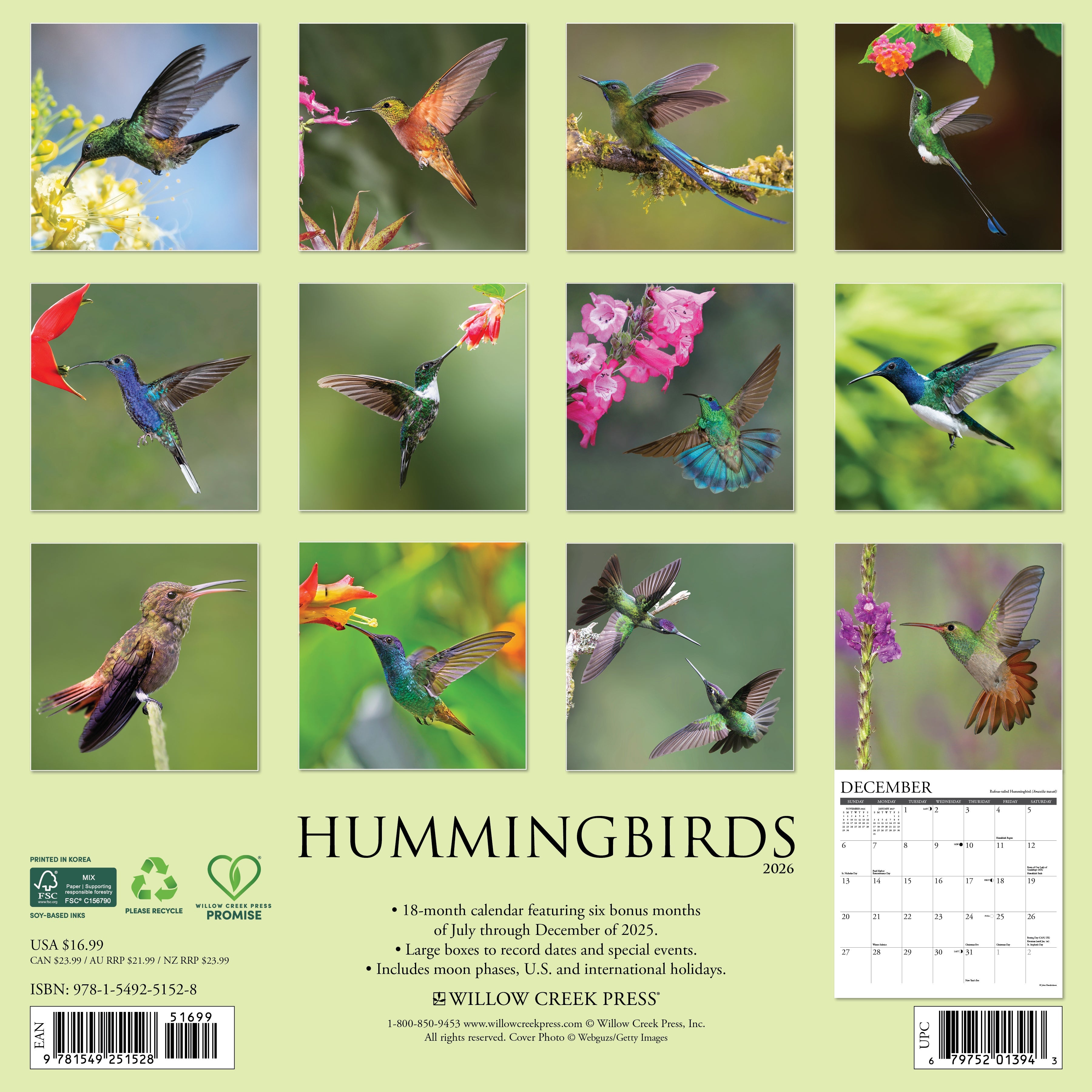 2026 Hummingbirds - Square Wall Calendar