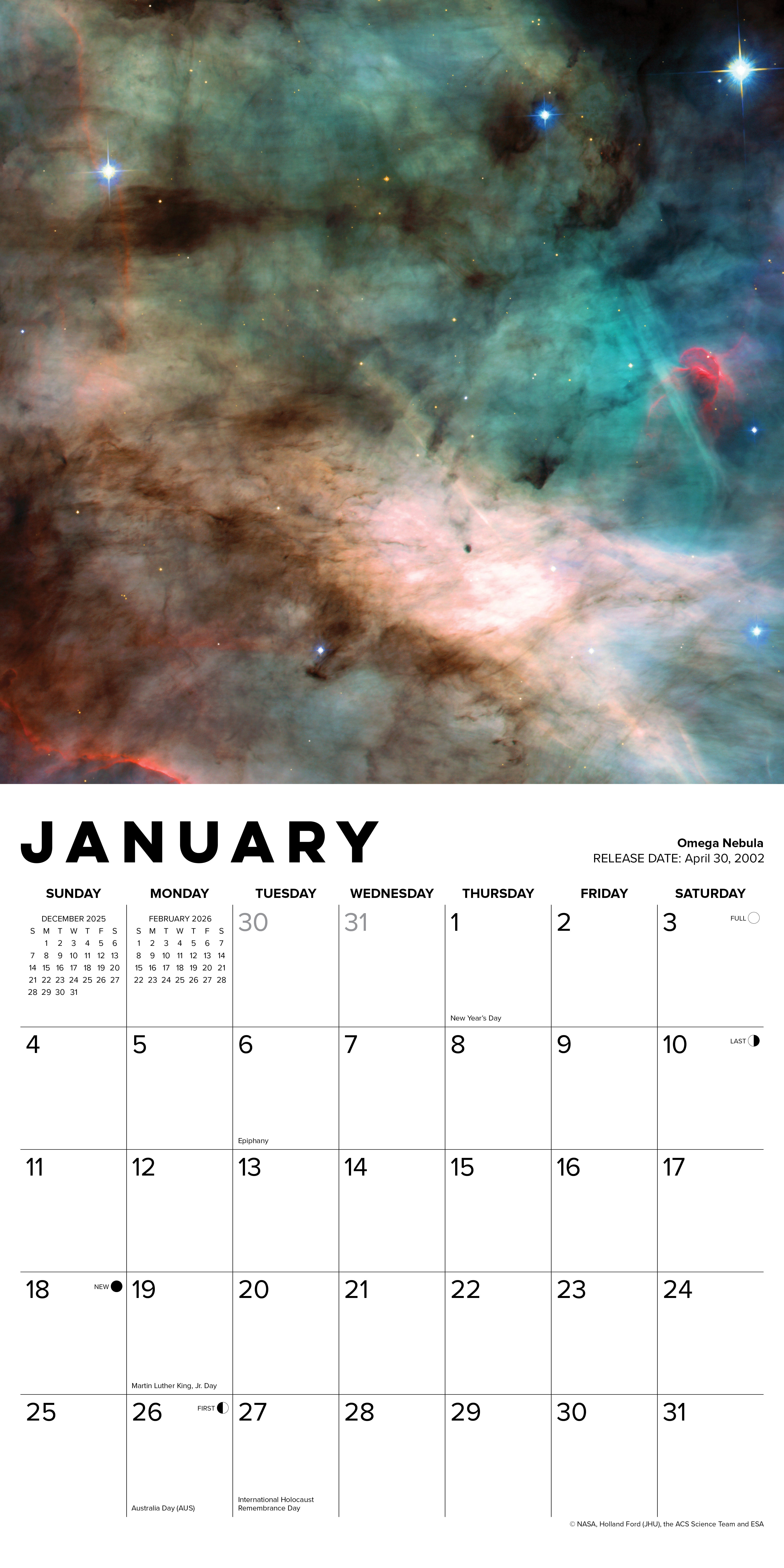 2026 Images from the Hubble Space Telescope - Square Wall Calendar